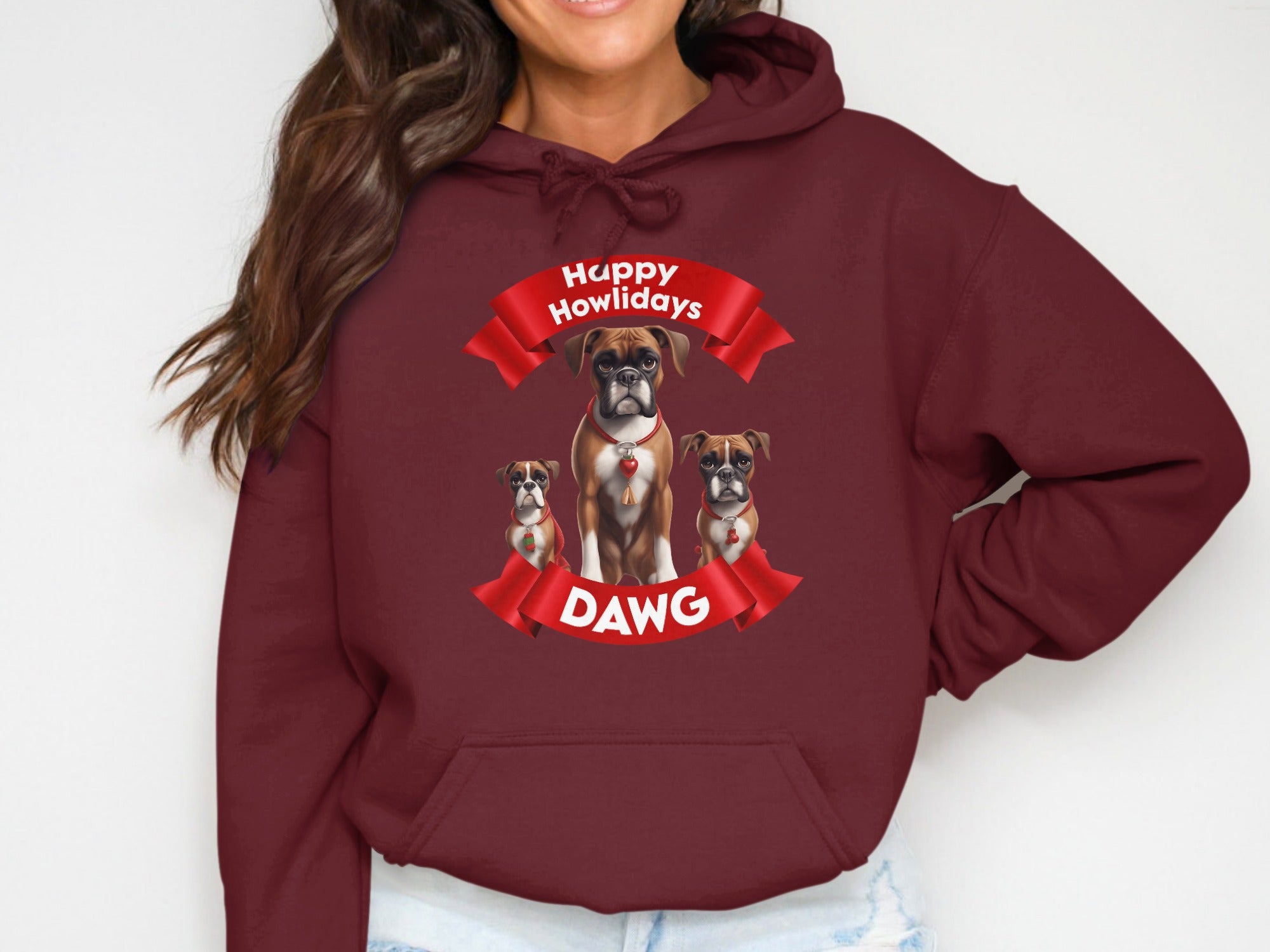 Festive Hoodie with Happy Howlidays Dawg Print
