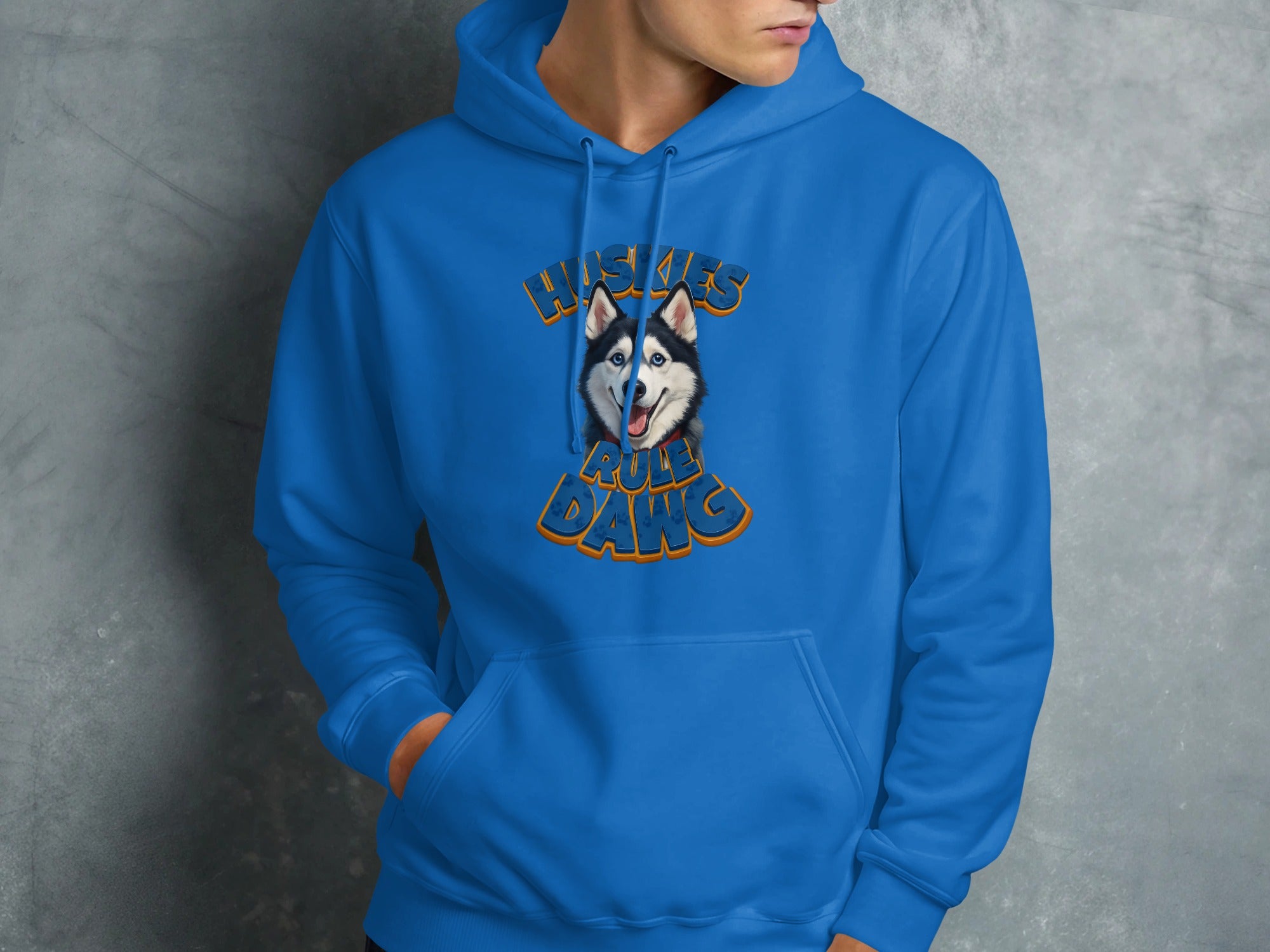Huskies Rule Dawg Hoodie with Siberian Husky Face