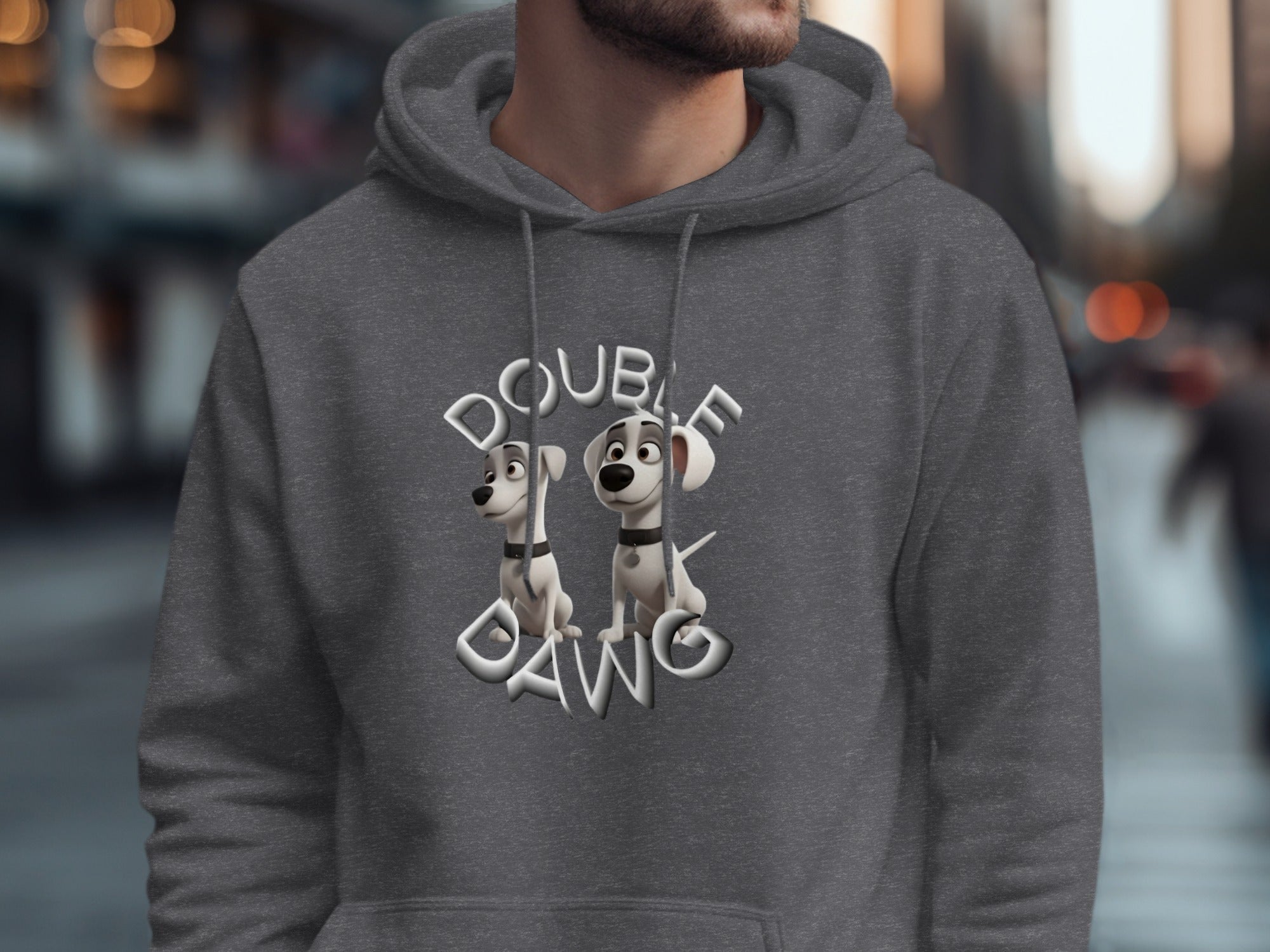 Double Dawg Graphic Hoodie with Cartoon Dogs Design