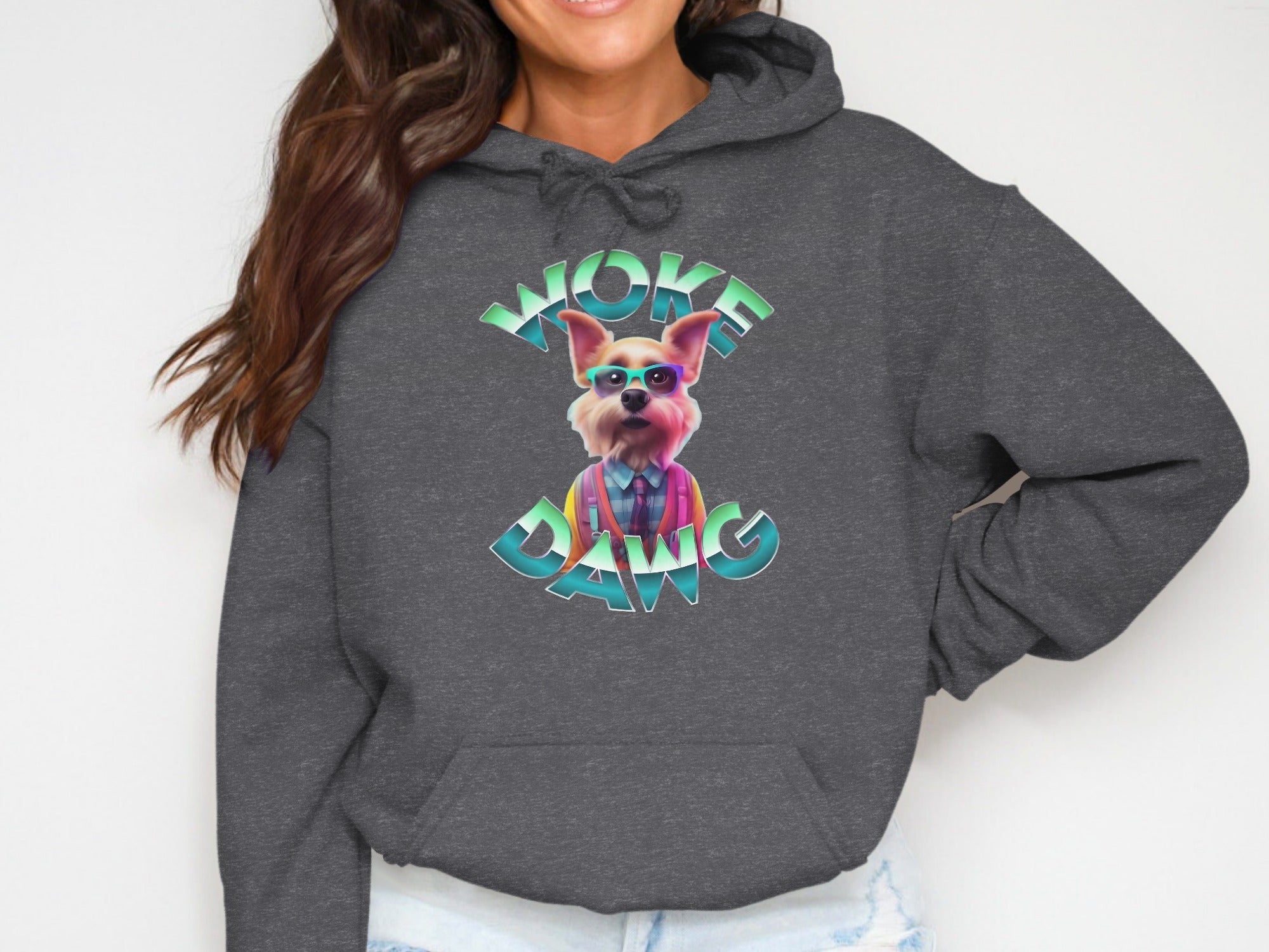 Trendy Woke Dawg Graphic Print Hoodie Apparel