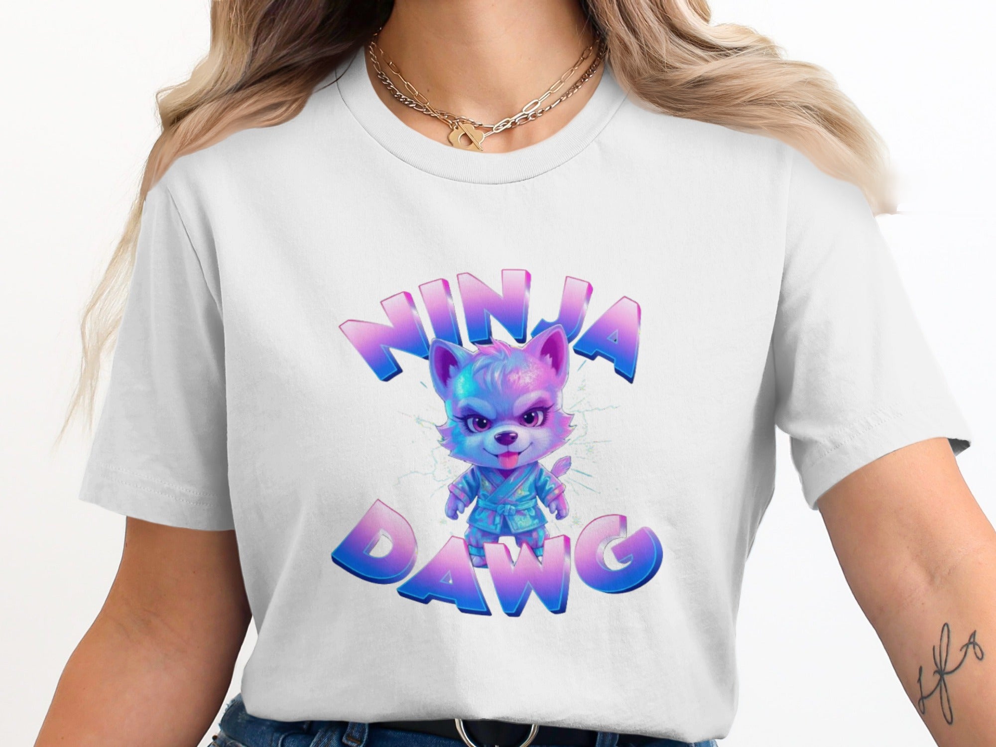 Ninja Dawg Graphic Teal and Purple Animal T-shirt product