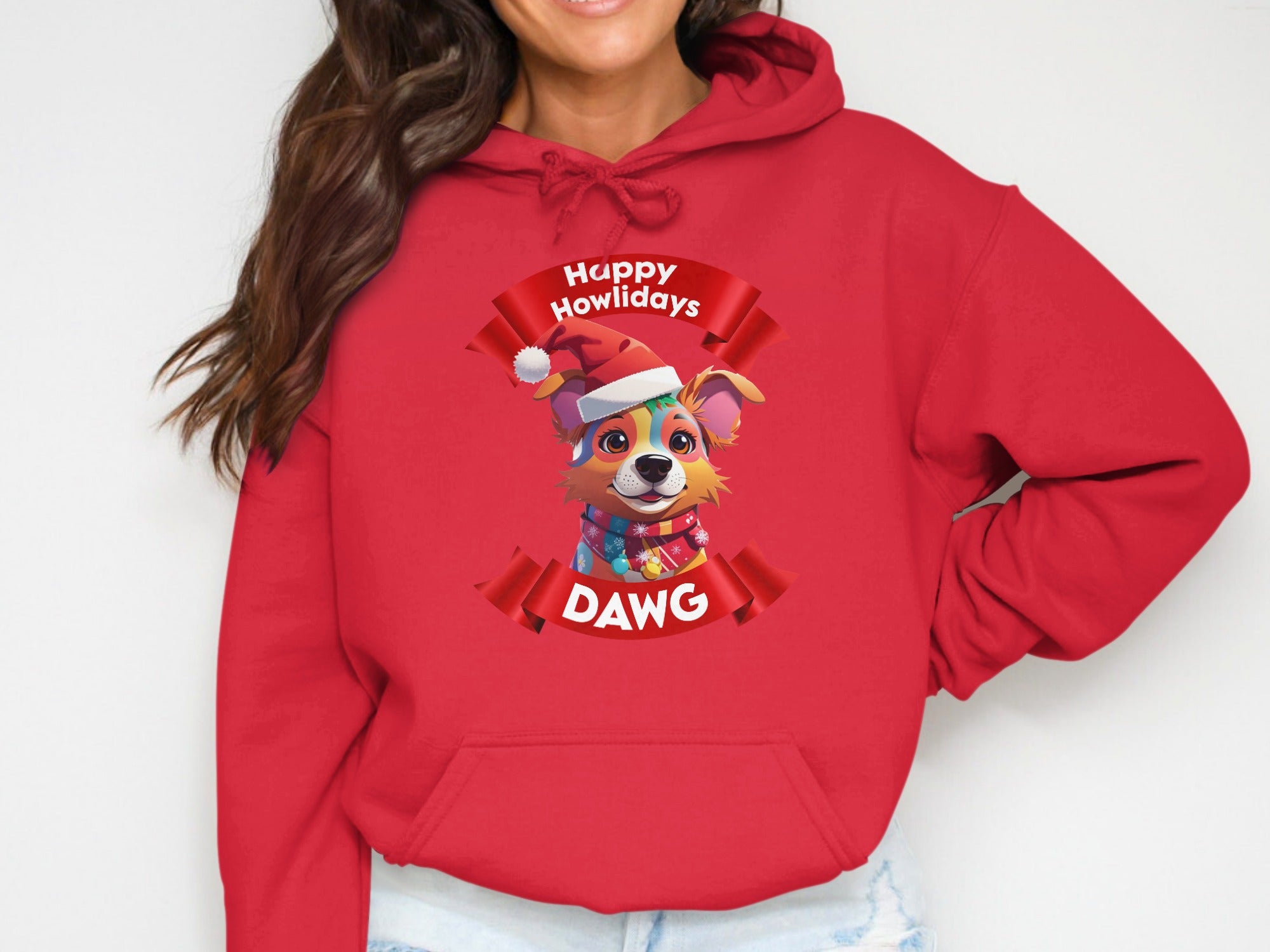 Festive Happy Howlidays Dawg Cartoon Hoodie