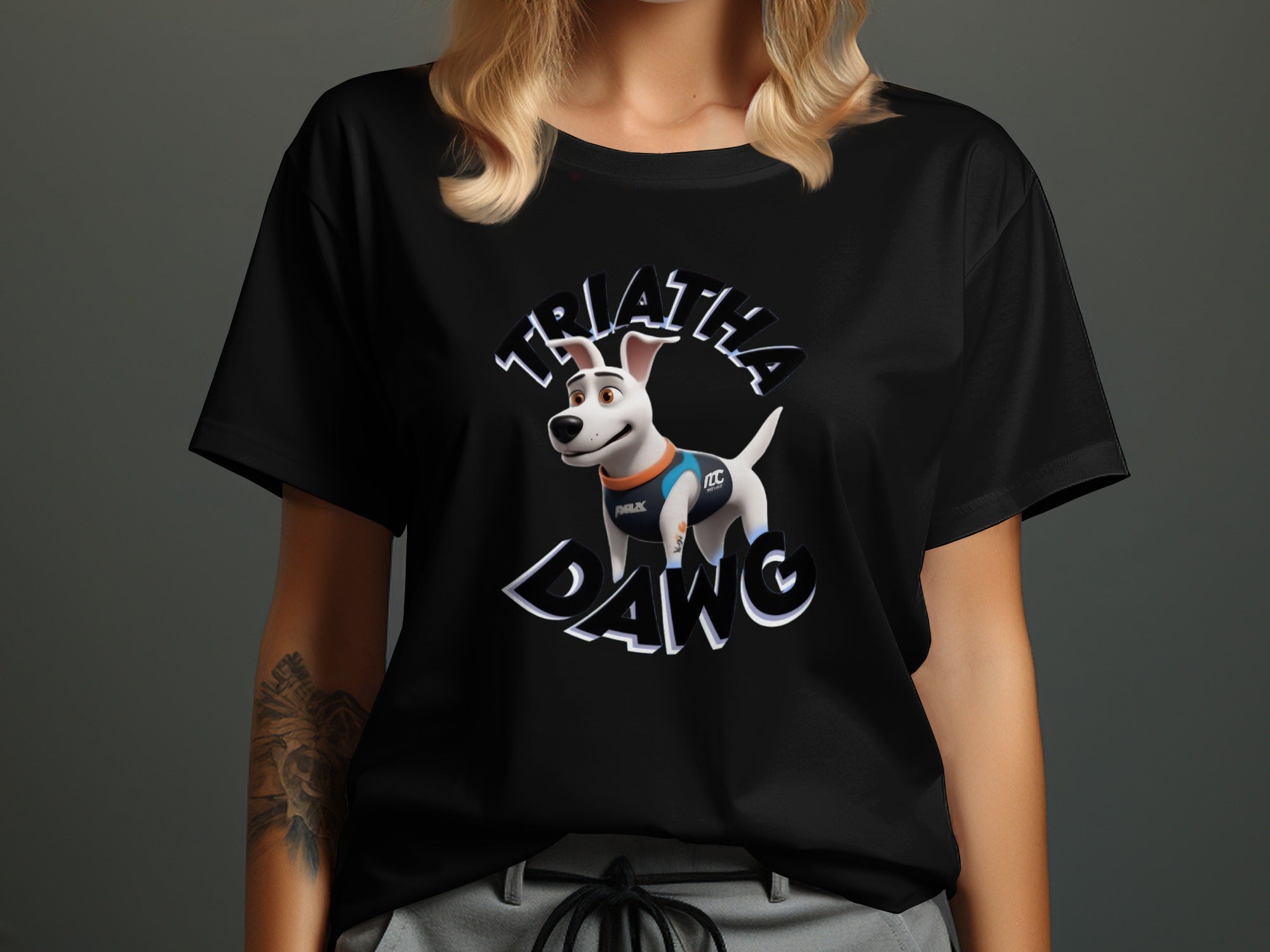 Triatha Dawg Graphic Tee Featuring Animated Dog