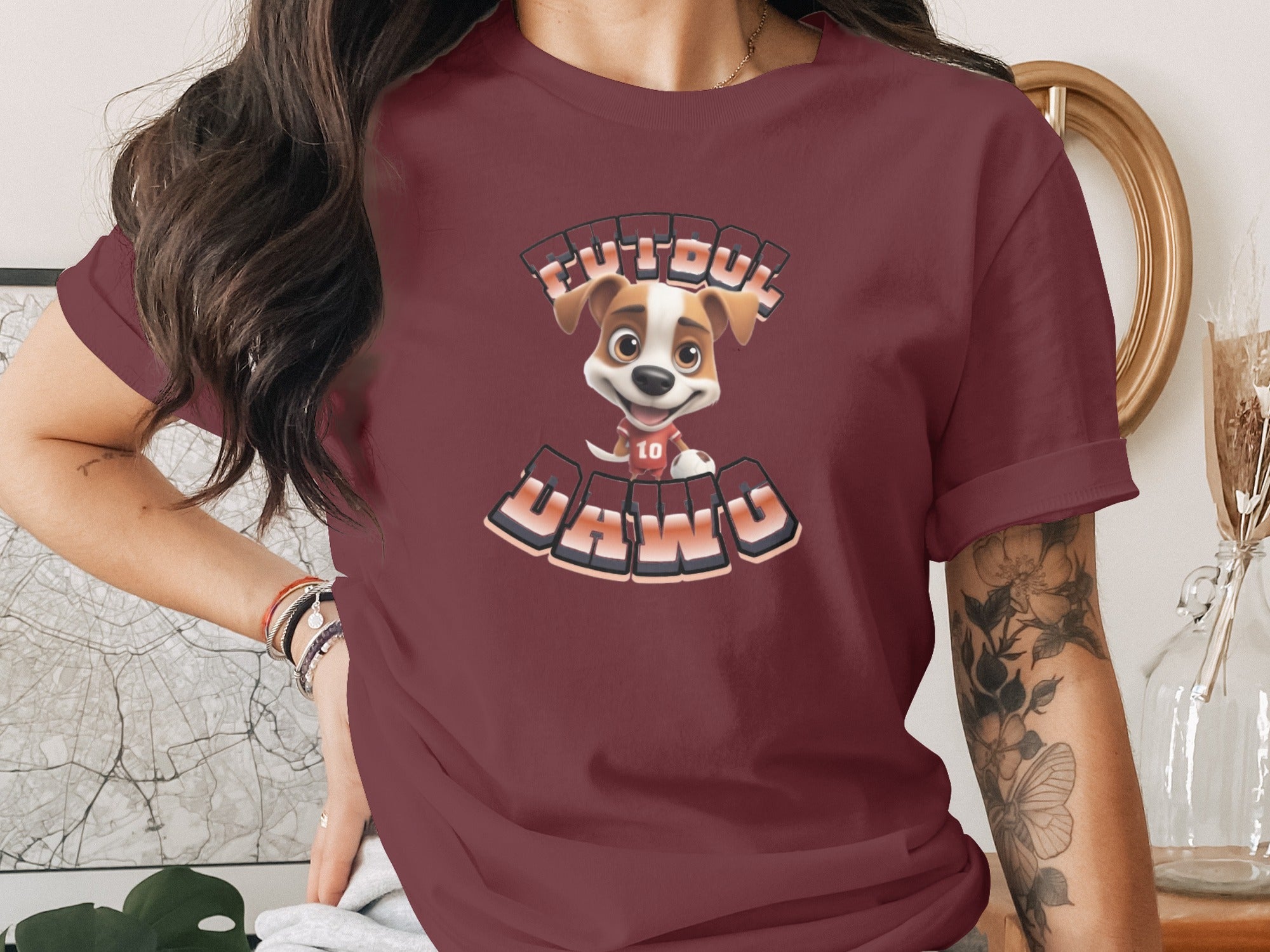 Futbol Dawg Adorable Cartoon Canine Fan Tee