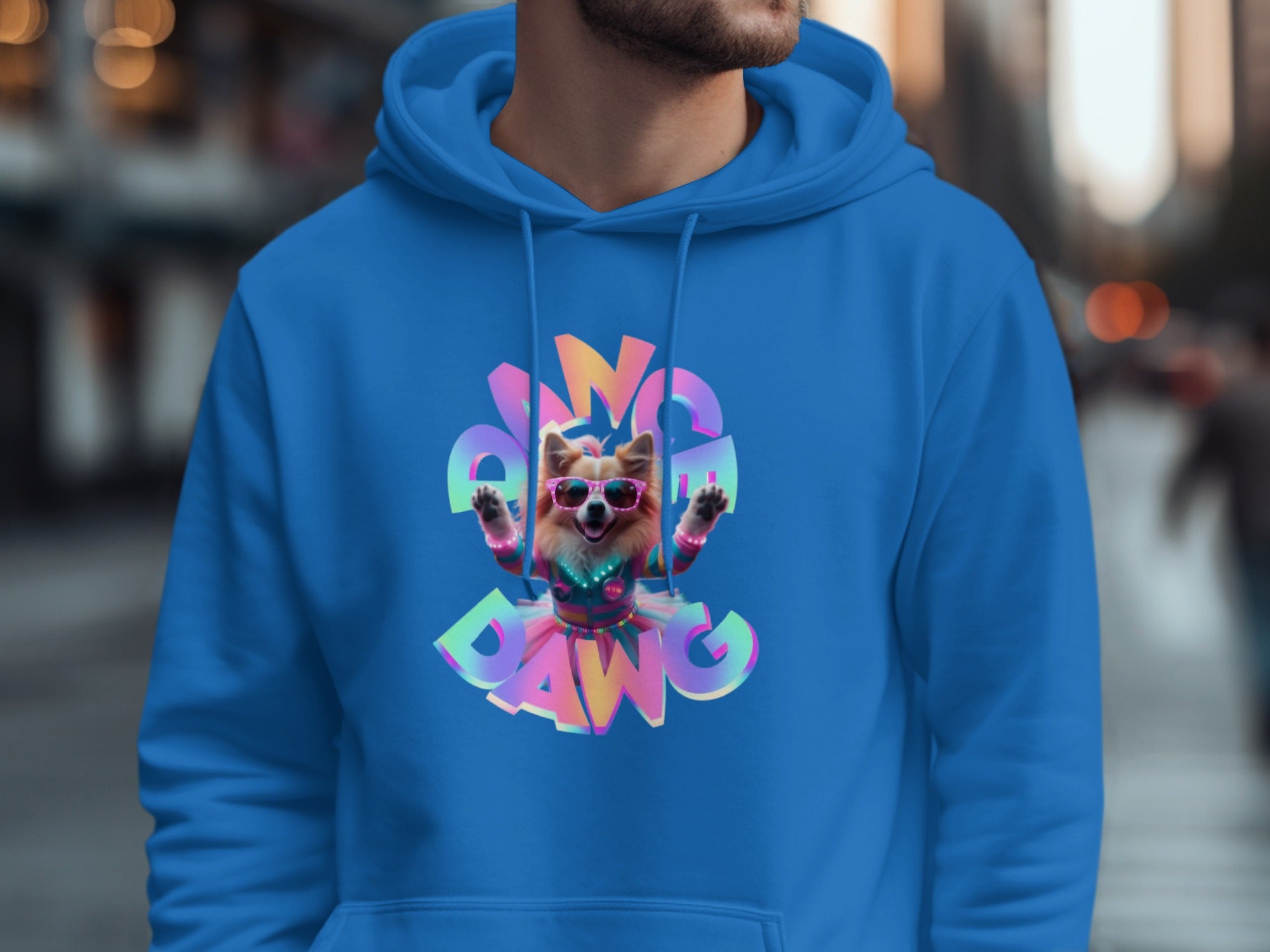 Vibrant Blue Hoodie with Funky Dog Print product type