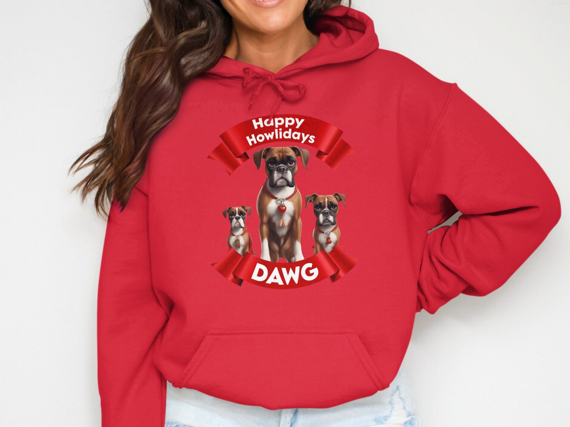 Happy Howlidays Dawg Red Hoodie Holiday Sweater