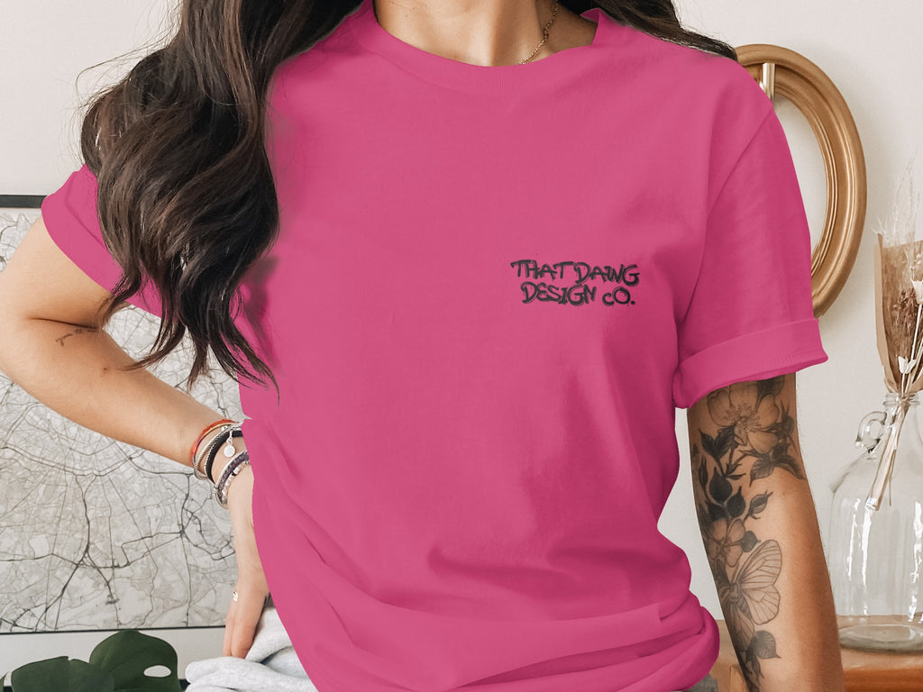 Vibrant Pink Graphic Tee with Unique Design