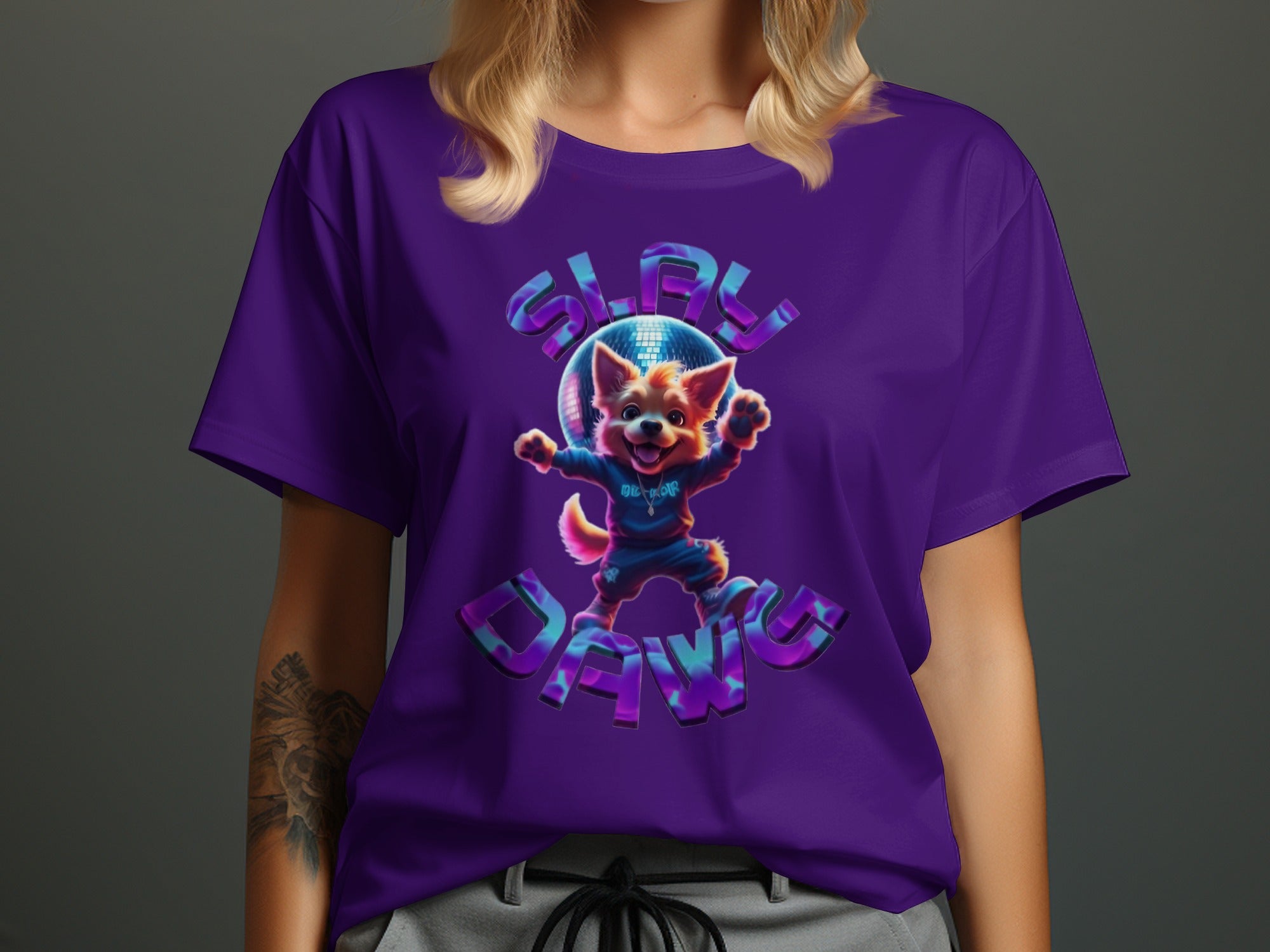Slay Dawg with Graphic Print Purple T-Shirt product