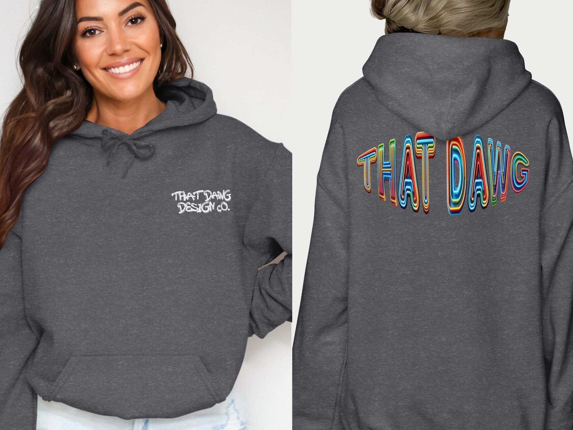 THAT DAWG Gray Hoodie Colorful Lettering Design product type