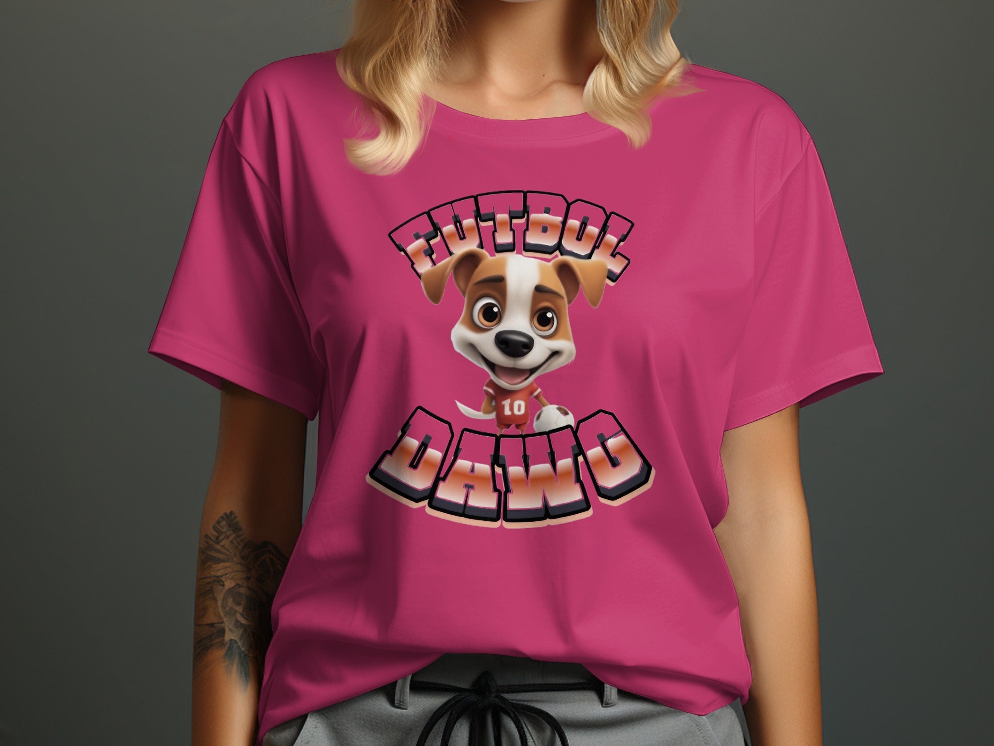 Futbol Dawg Graphic Pink T Shirt Casual Fashion