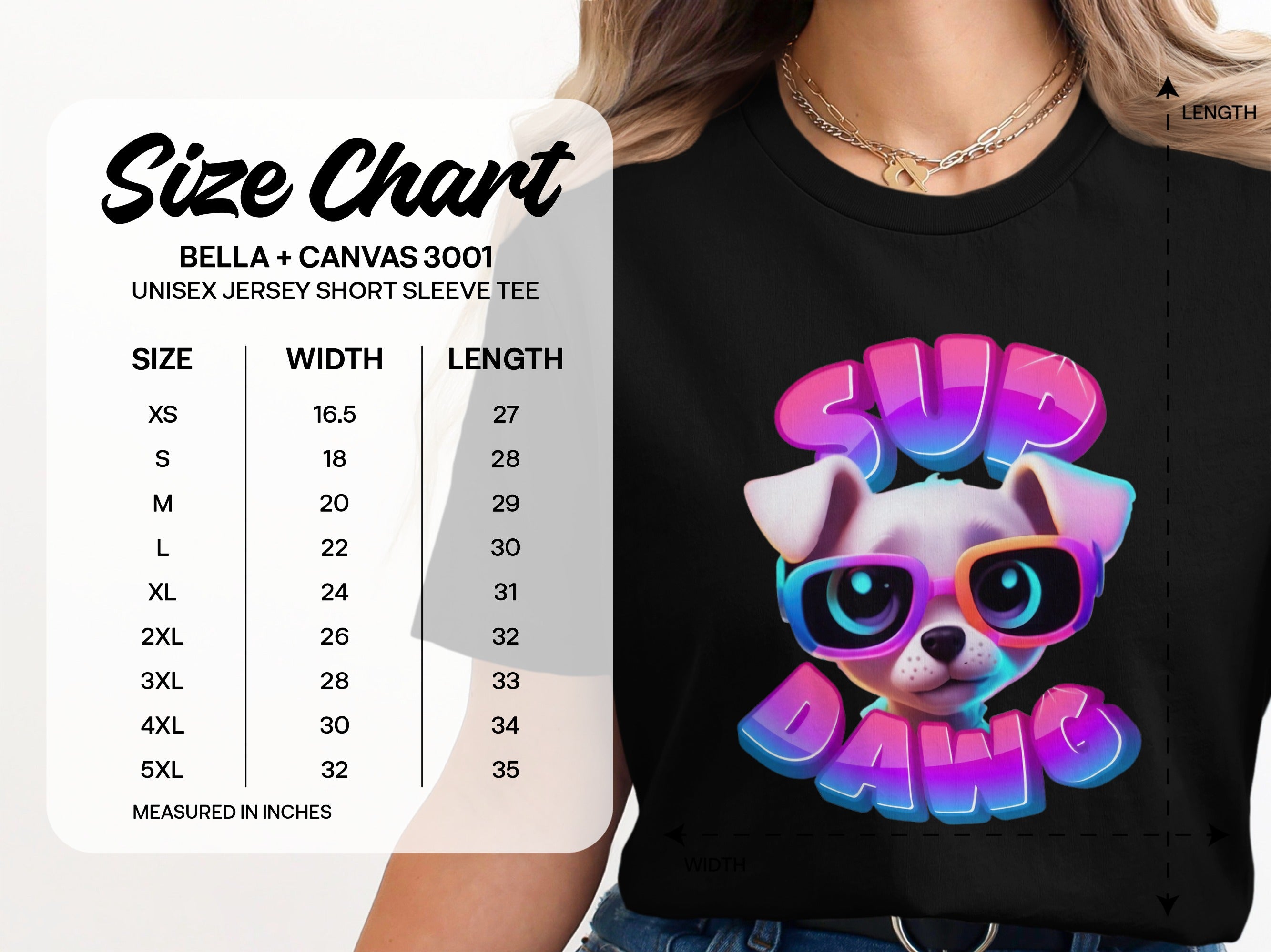 Sup Dawg Graphic Tee Size Chart T-Shirt product type