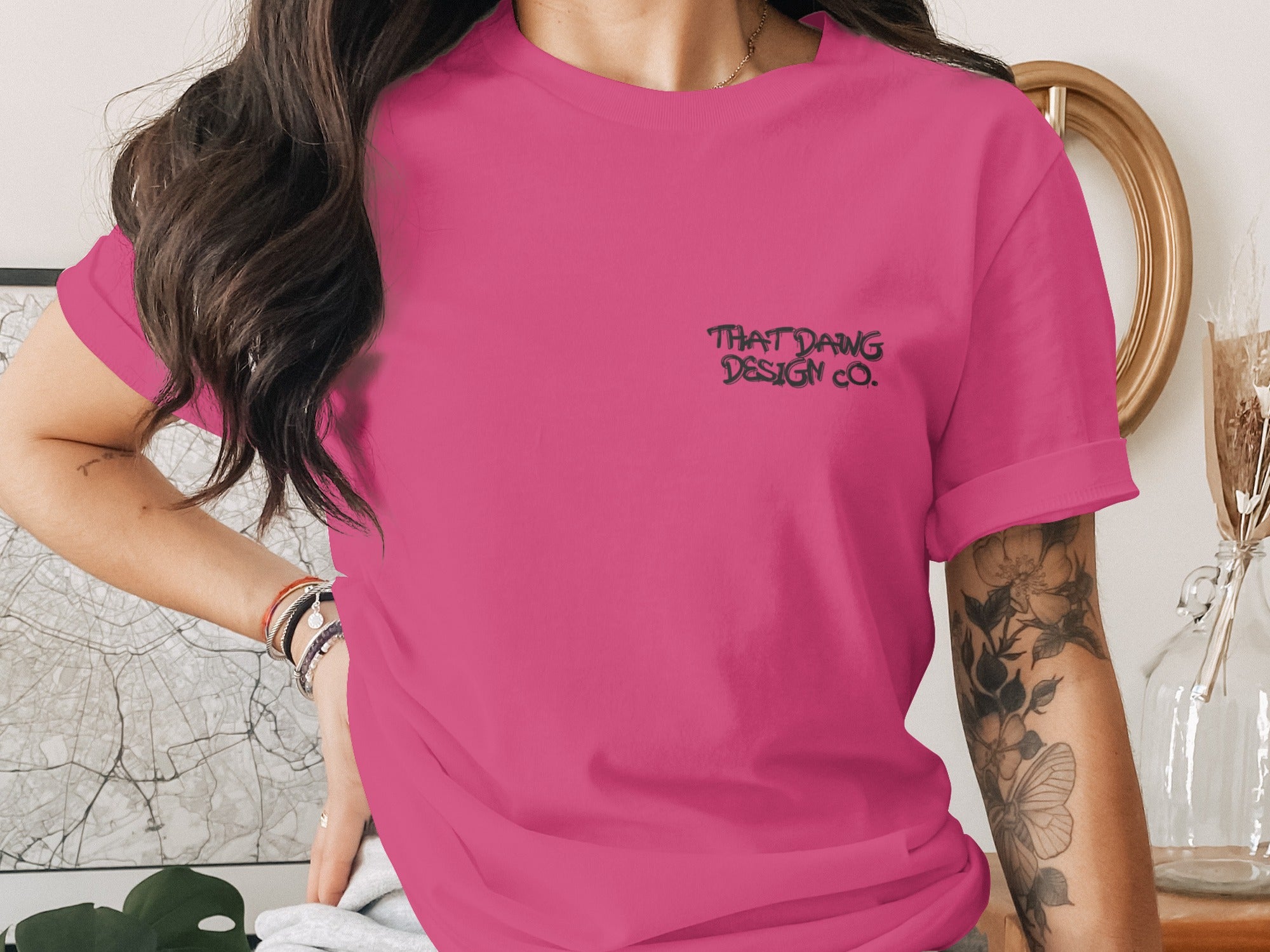 Vibrant Pink T-shirt with Unique Graphic Design