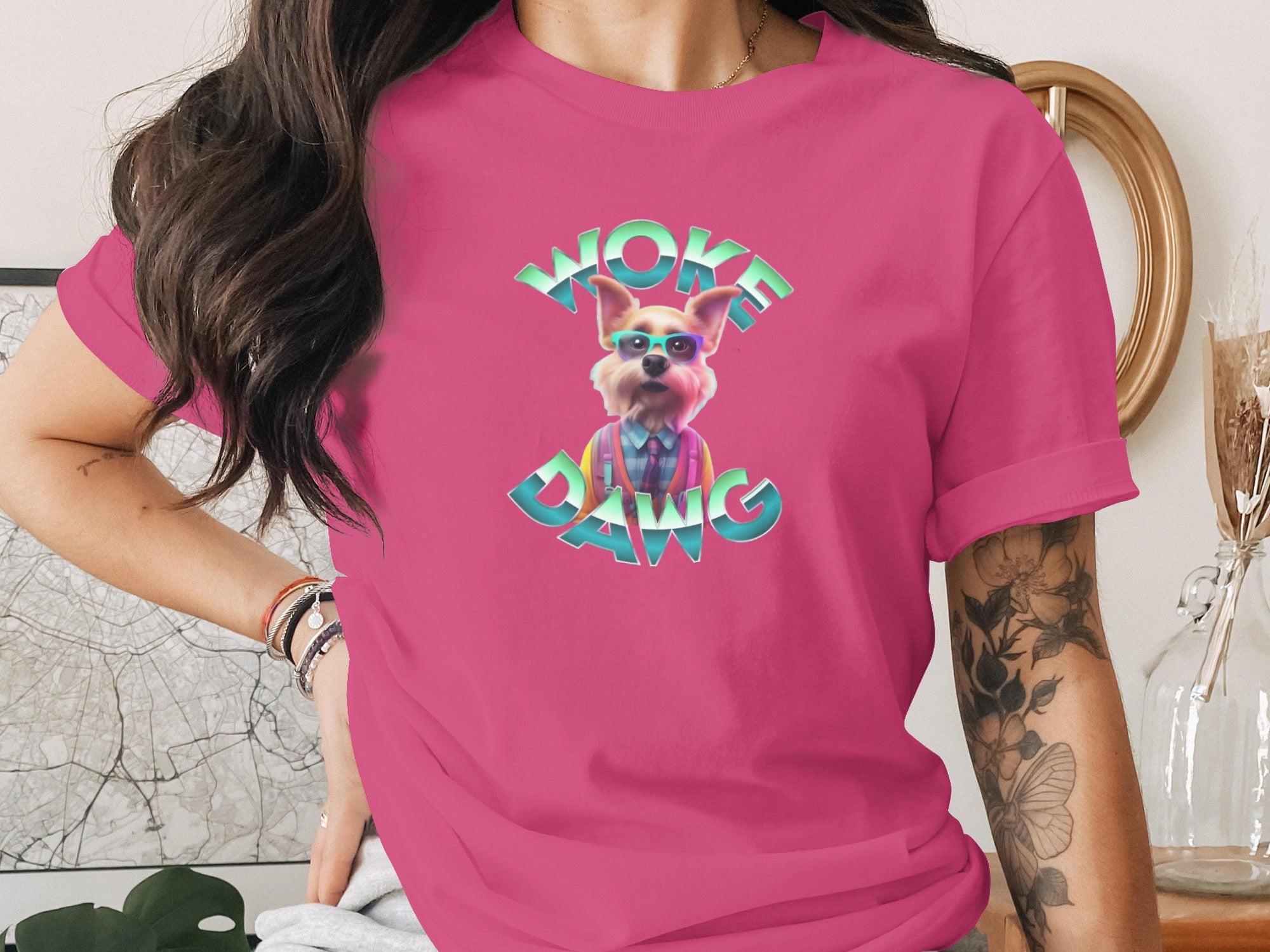 Woke Dawg Colorful Dog Design Casual T-Shirt Product