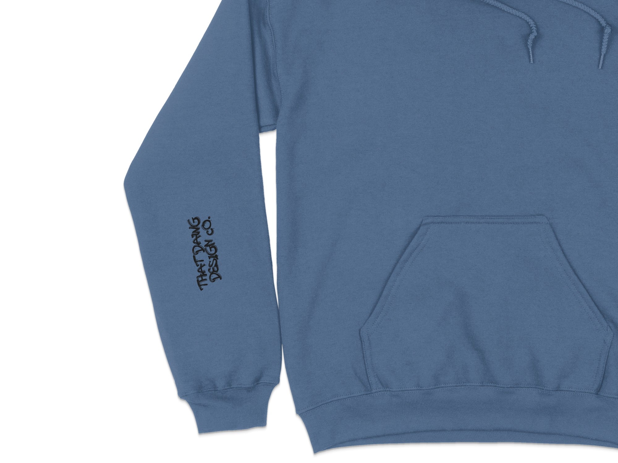 Cozy Blue Hoodie with Unique Sleeve Print Design