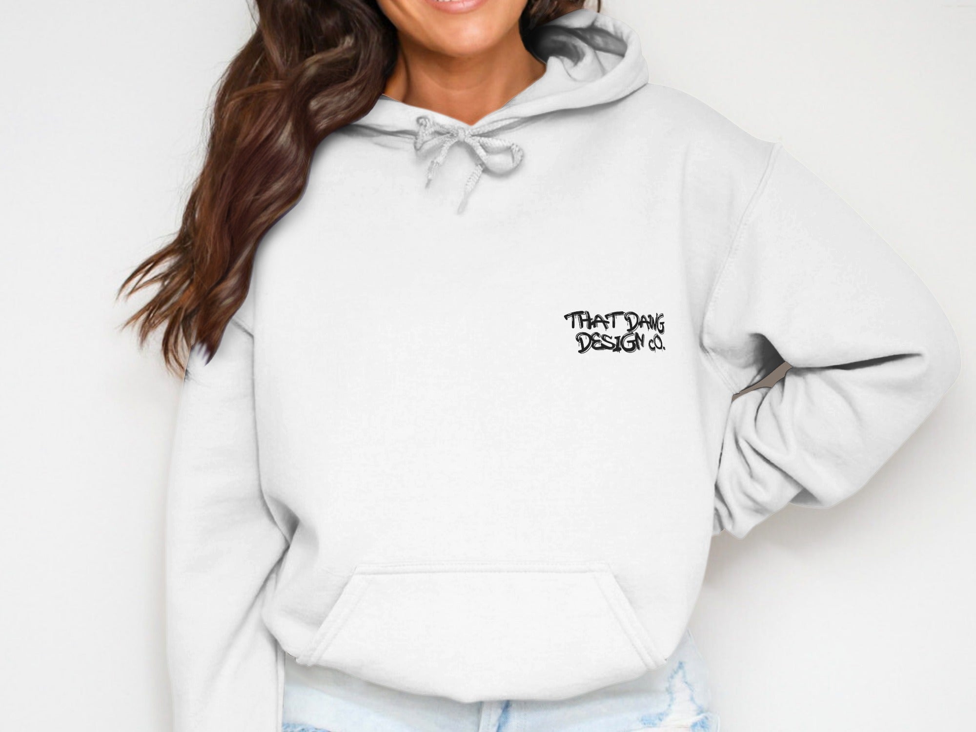 That Dang Design Co White Hoodie with Front Print