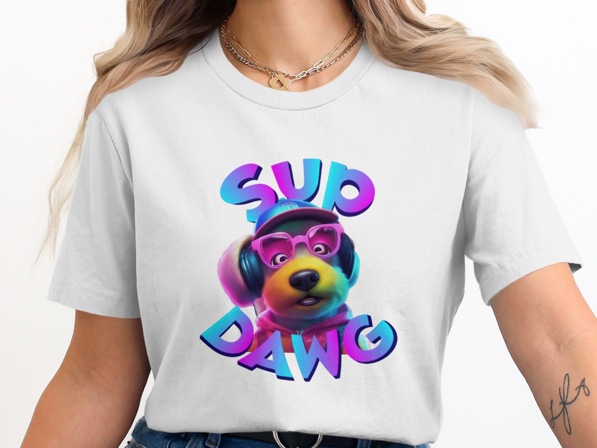 Colorful Sup Dawg Graphic Print T-Shirt product