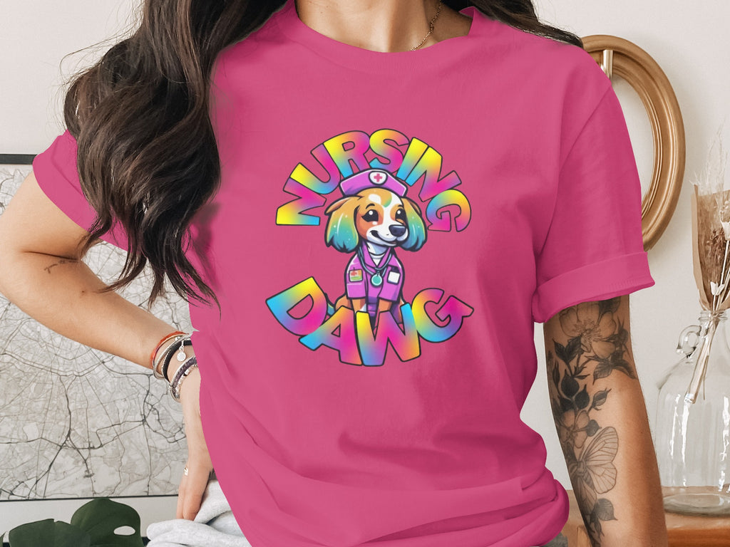 Nursing Dawg Rainbow Typography Print T-shirt product