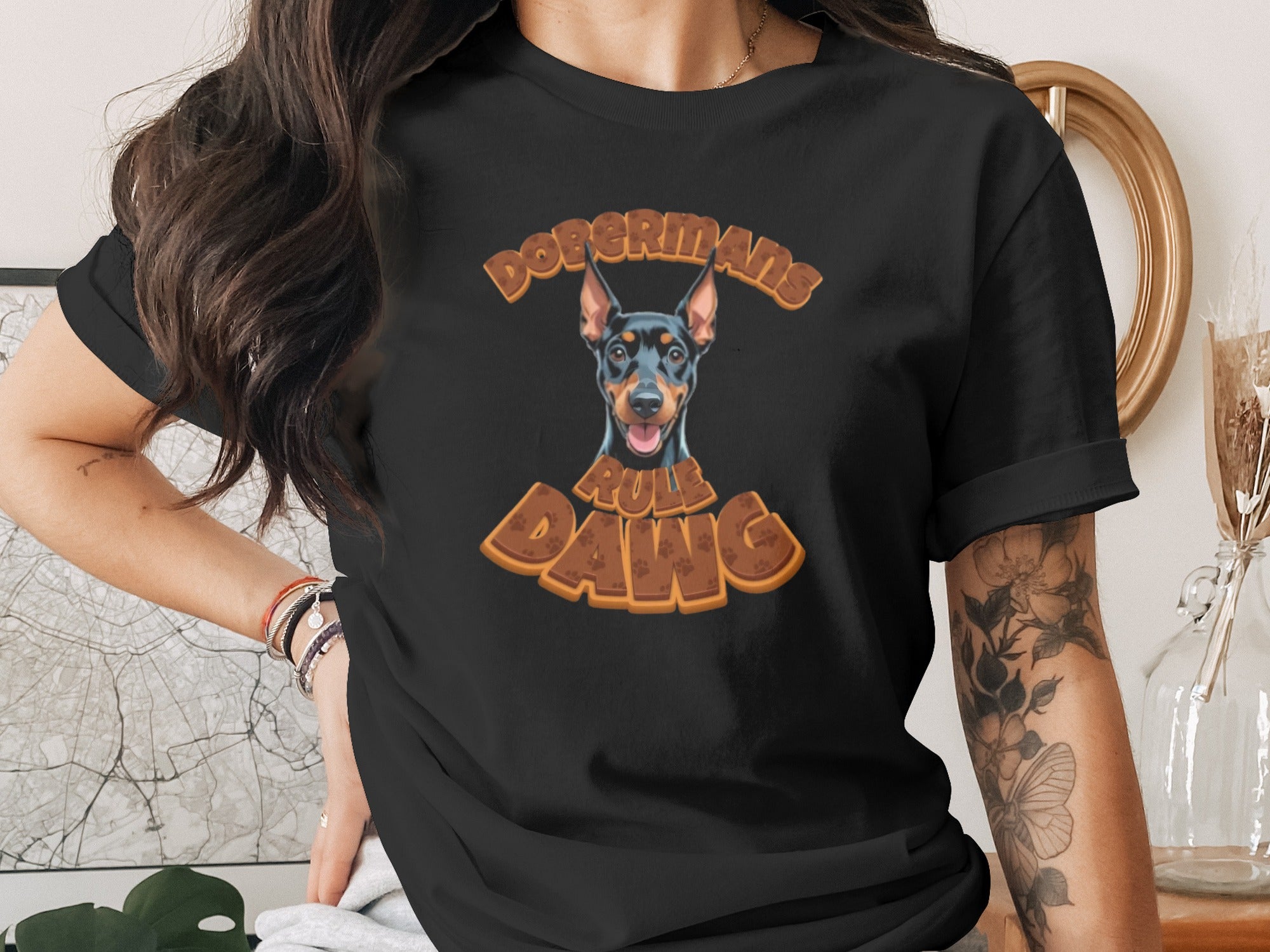 Dobermans Rule Dawg Funny Graphic T-Shirt Design