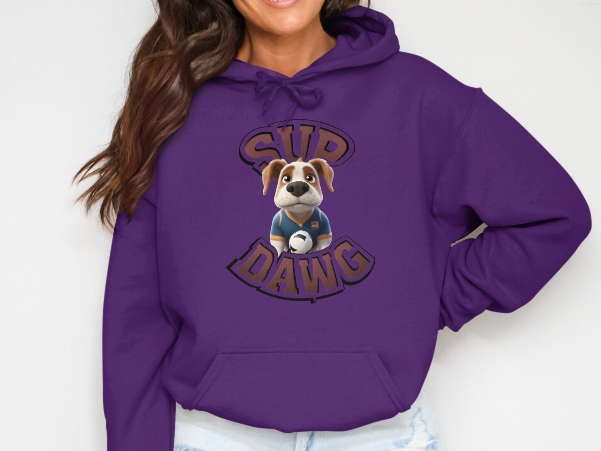 Sup Dawg Cute Cartoon Bulldog Purple Hoodie