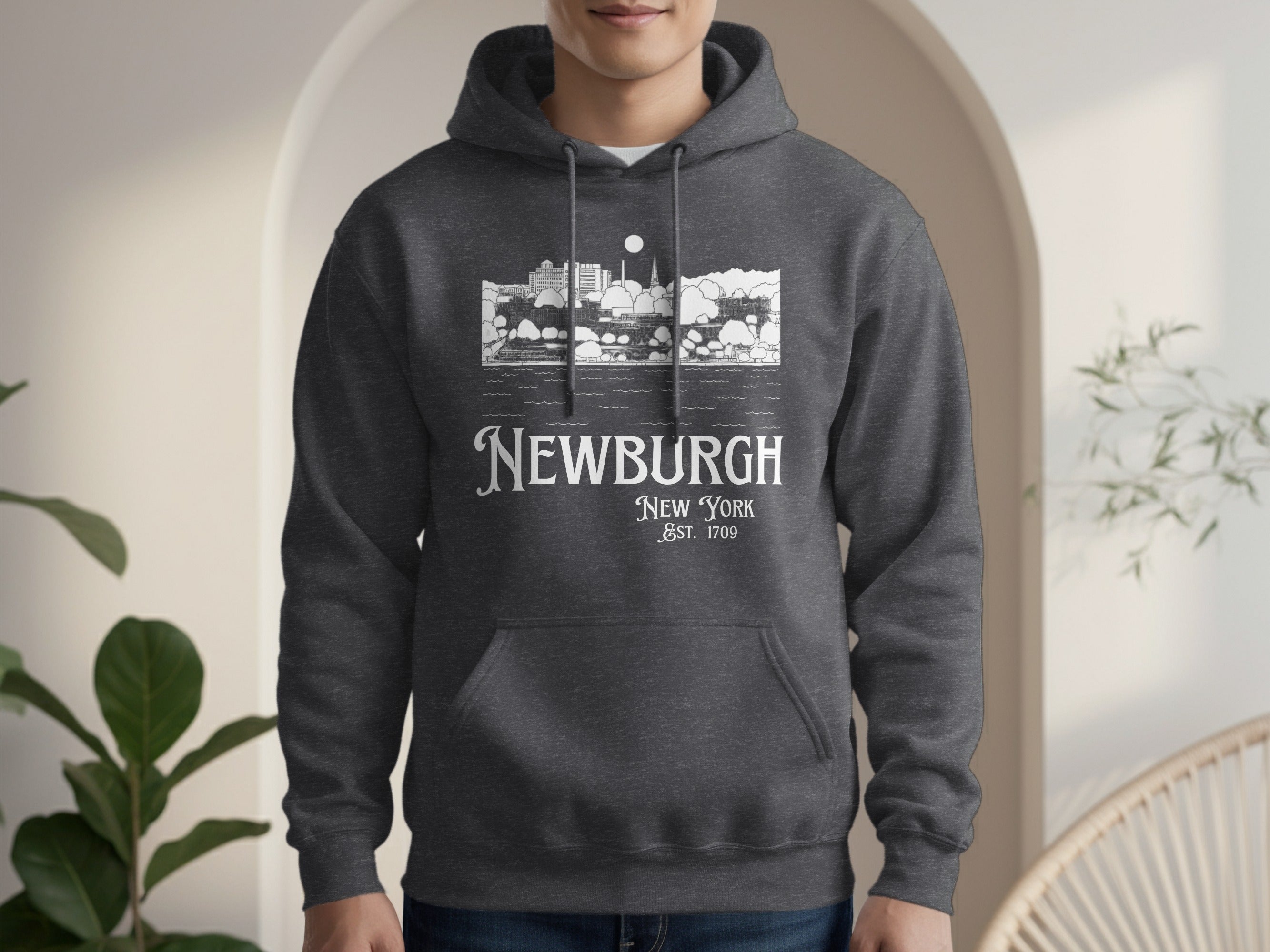 Newburgh New York Est 1909 Hoodie with Cityscape Design