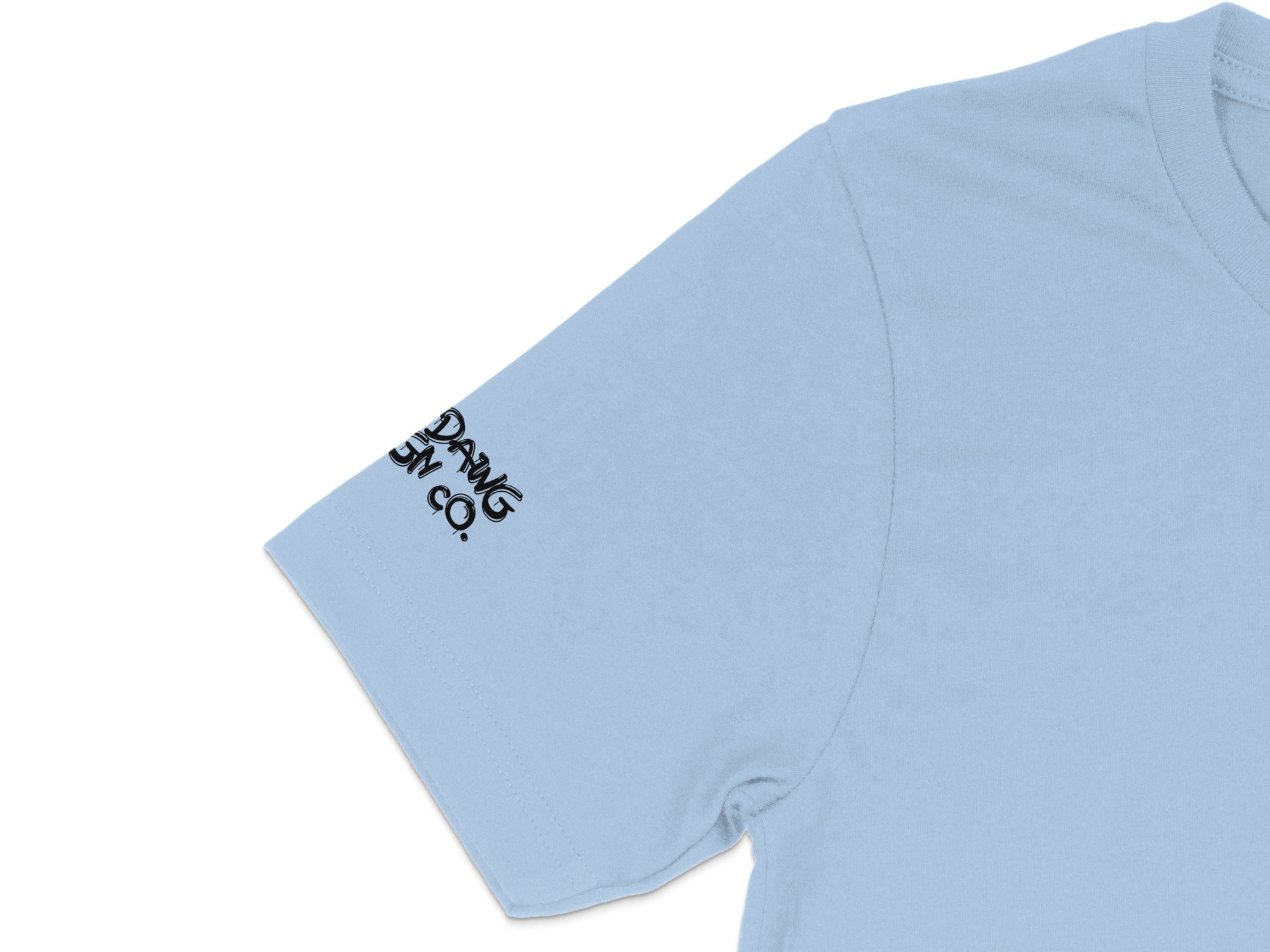 Blue Tee with Distinctive Sleeve Graphic Design