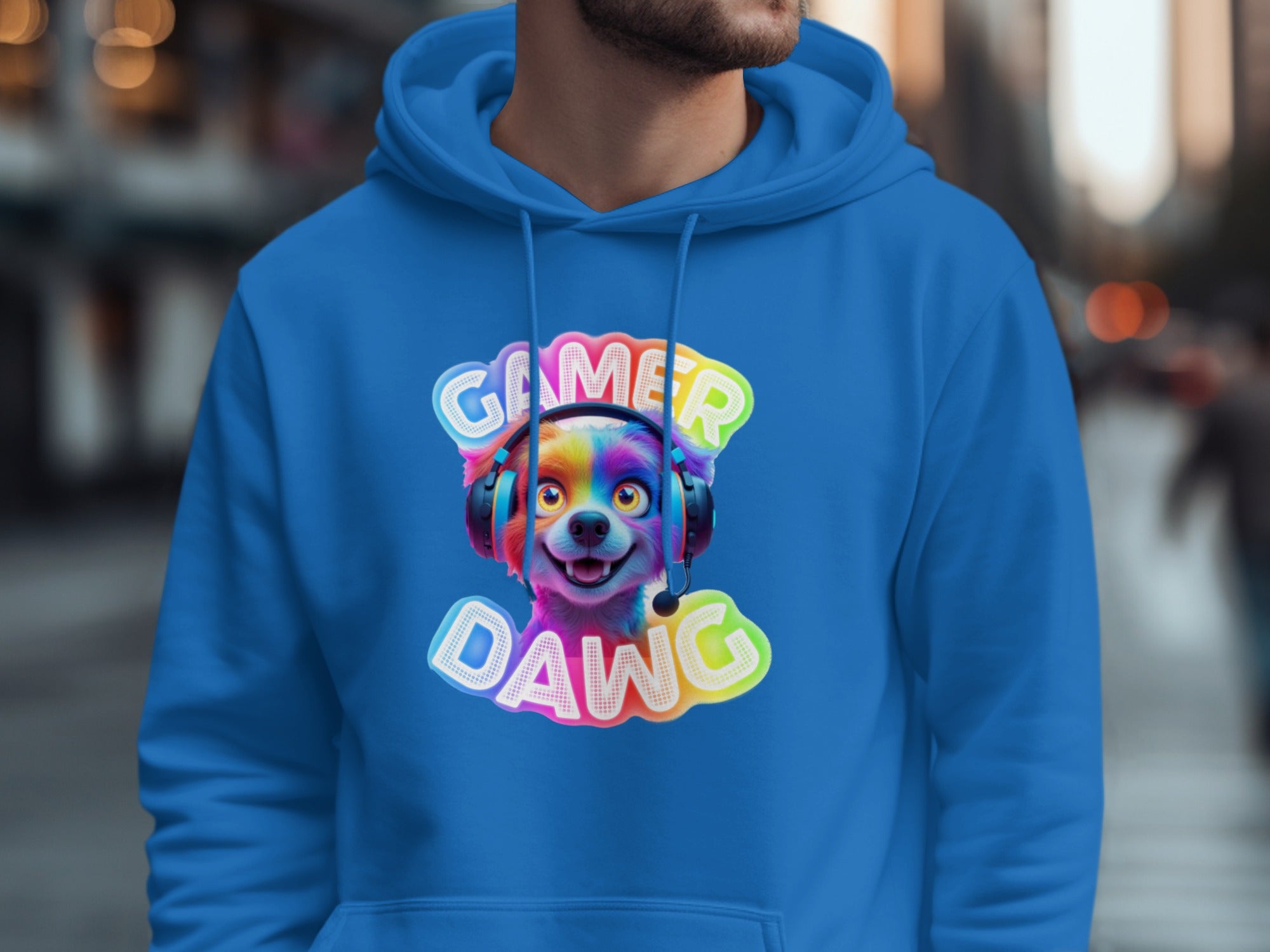 Gamer Dawg Hoodie Colorful Dog with Headphones product type