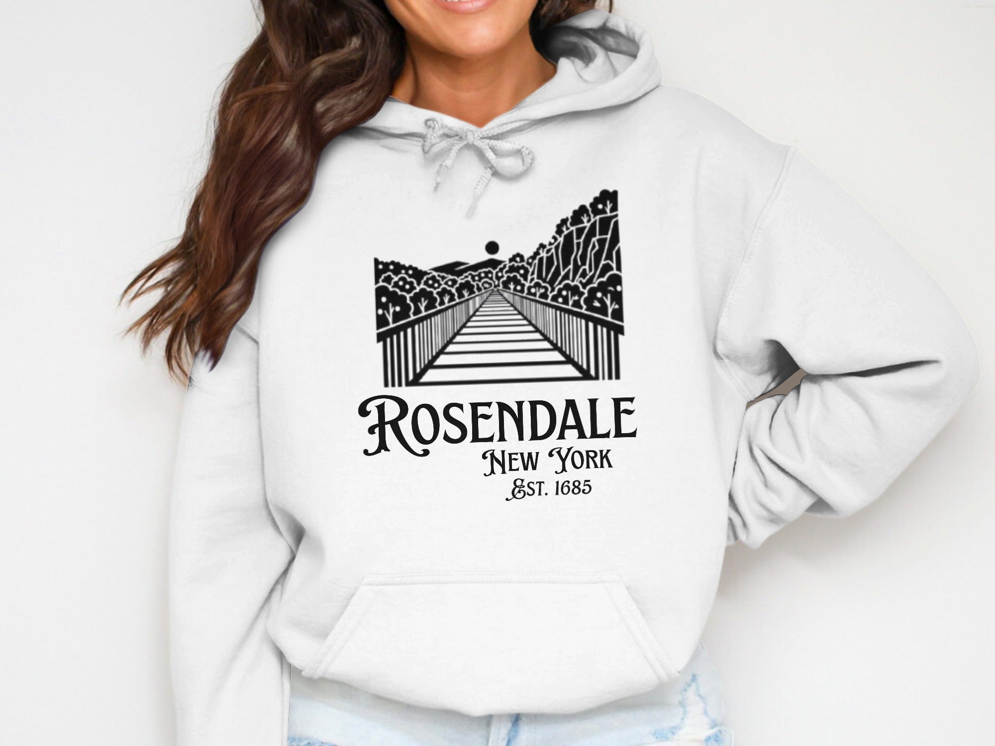 Rosendale New York Est. 1685 Hoodie with Landscape Design