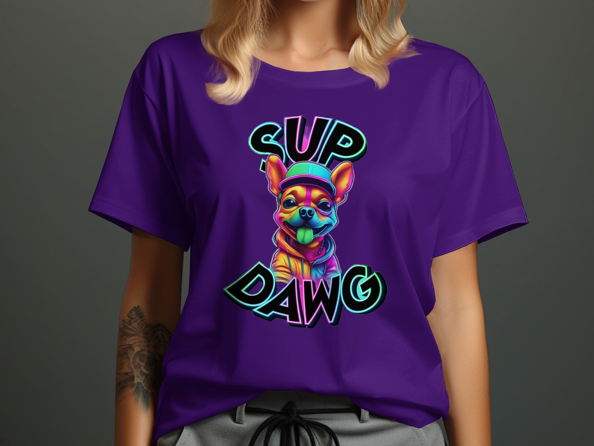 Colorful Graphic Sup Dawg Dog T-shirt product
