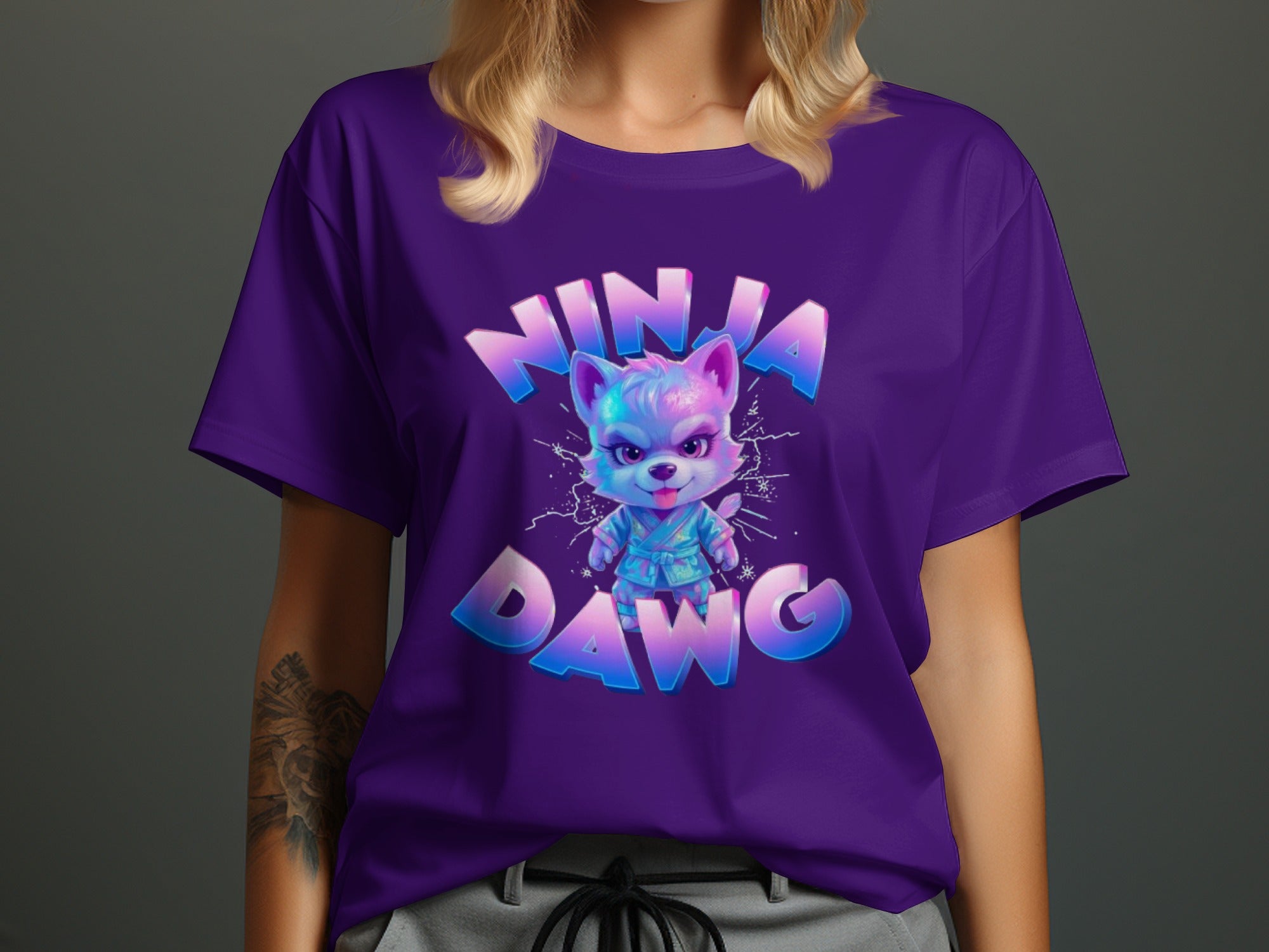 Cute Ninja Dawg Graphic Purple T-shirt product type
