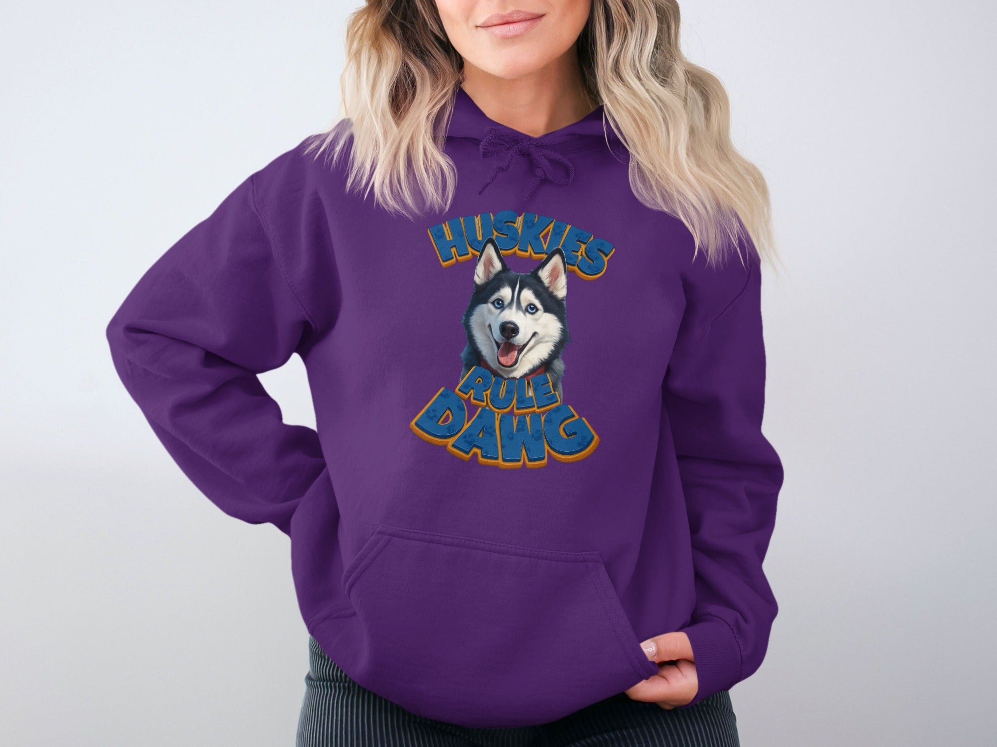 Huskies Rule Dang Hoodie with Cute Husky Face Graphic