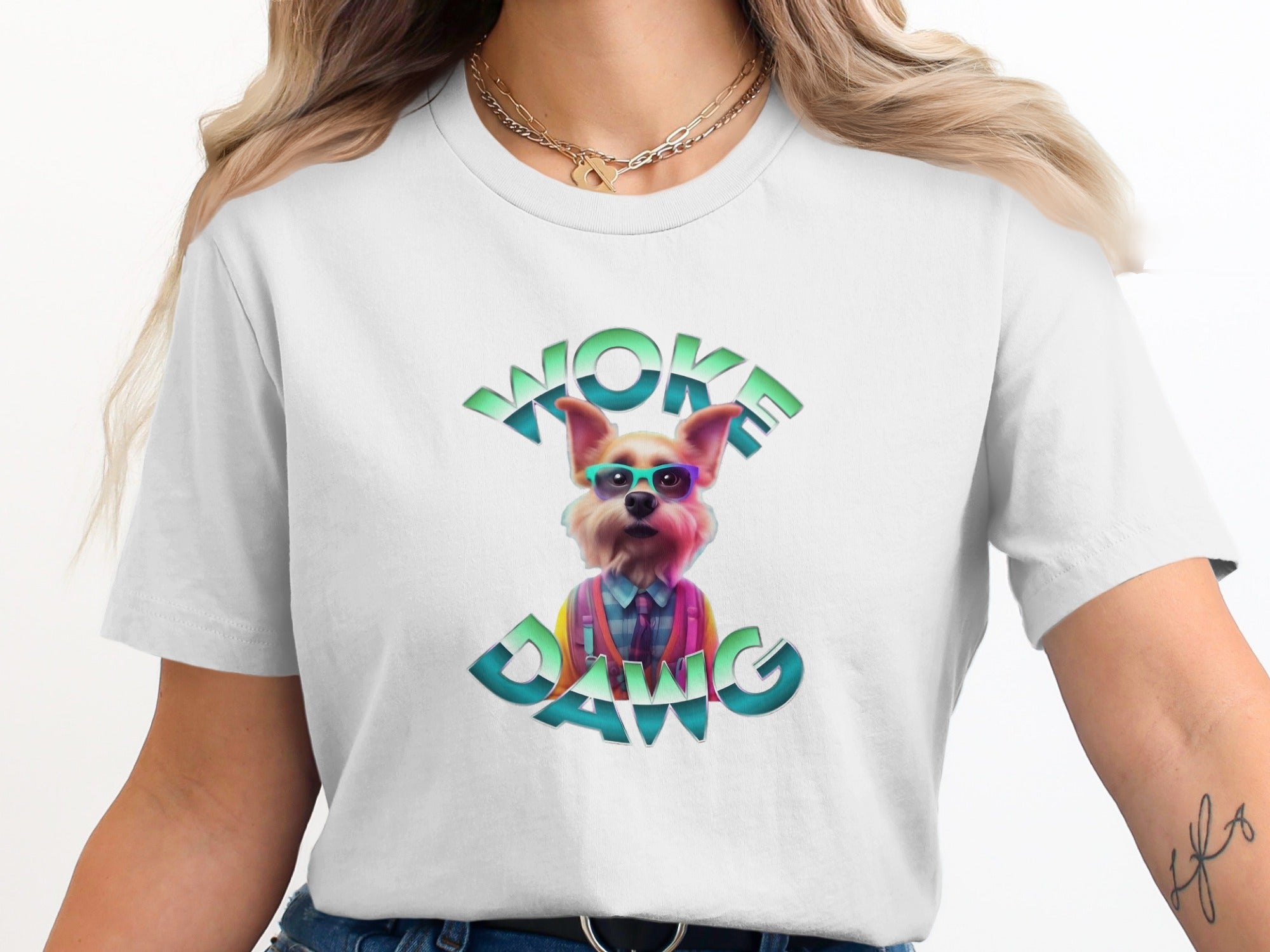 Retro Style Woke Dawg Design Shirt on White