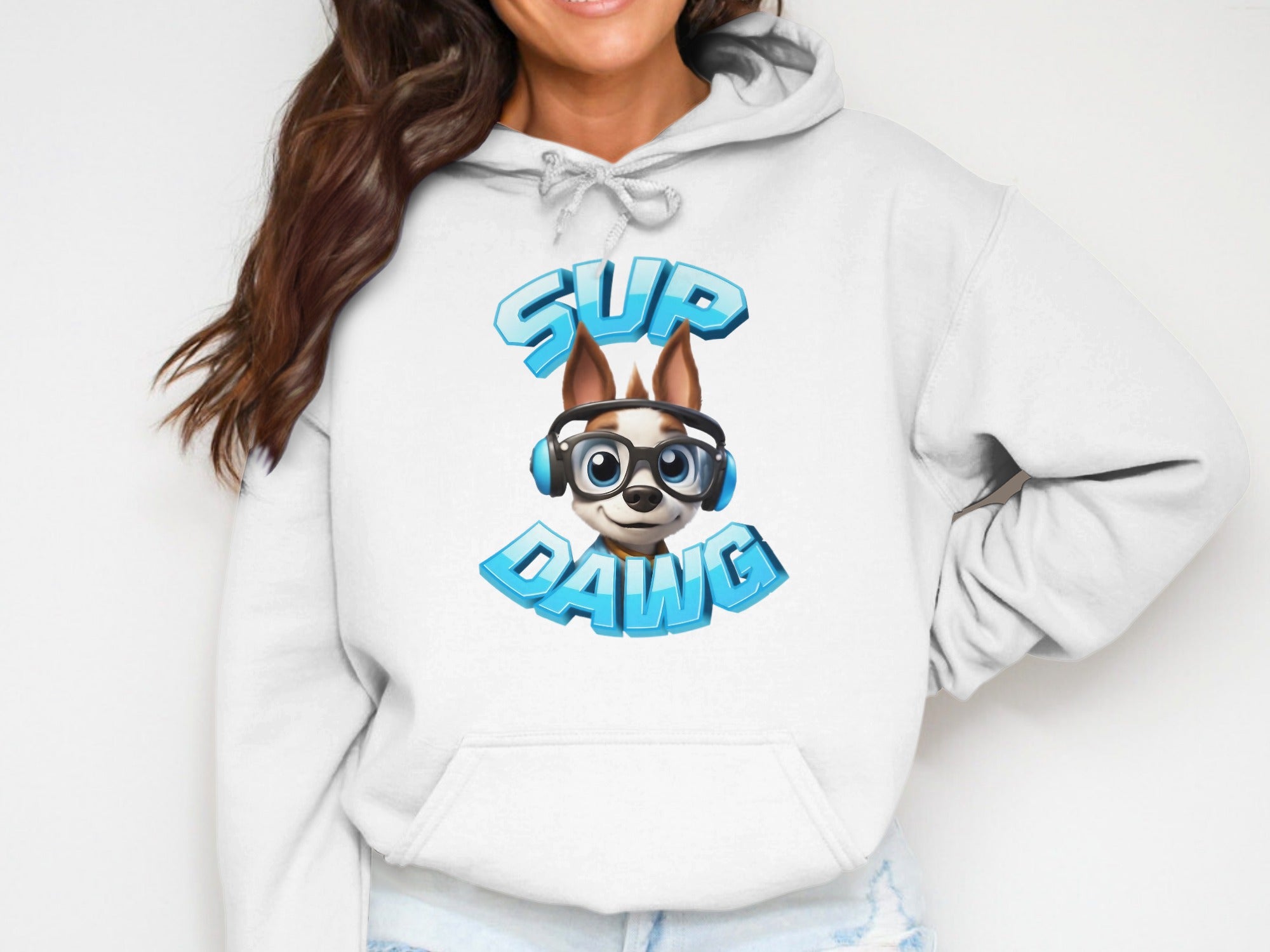 Sup Dawg Hoodie with Cute Dog Wearing Headphones