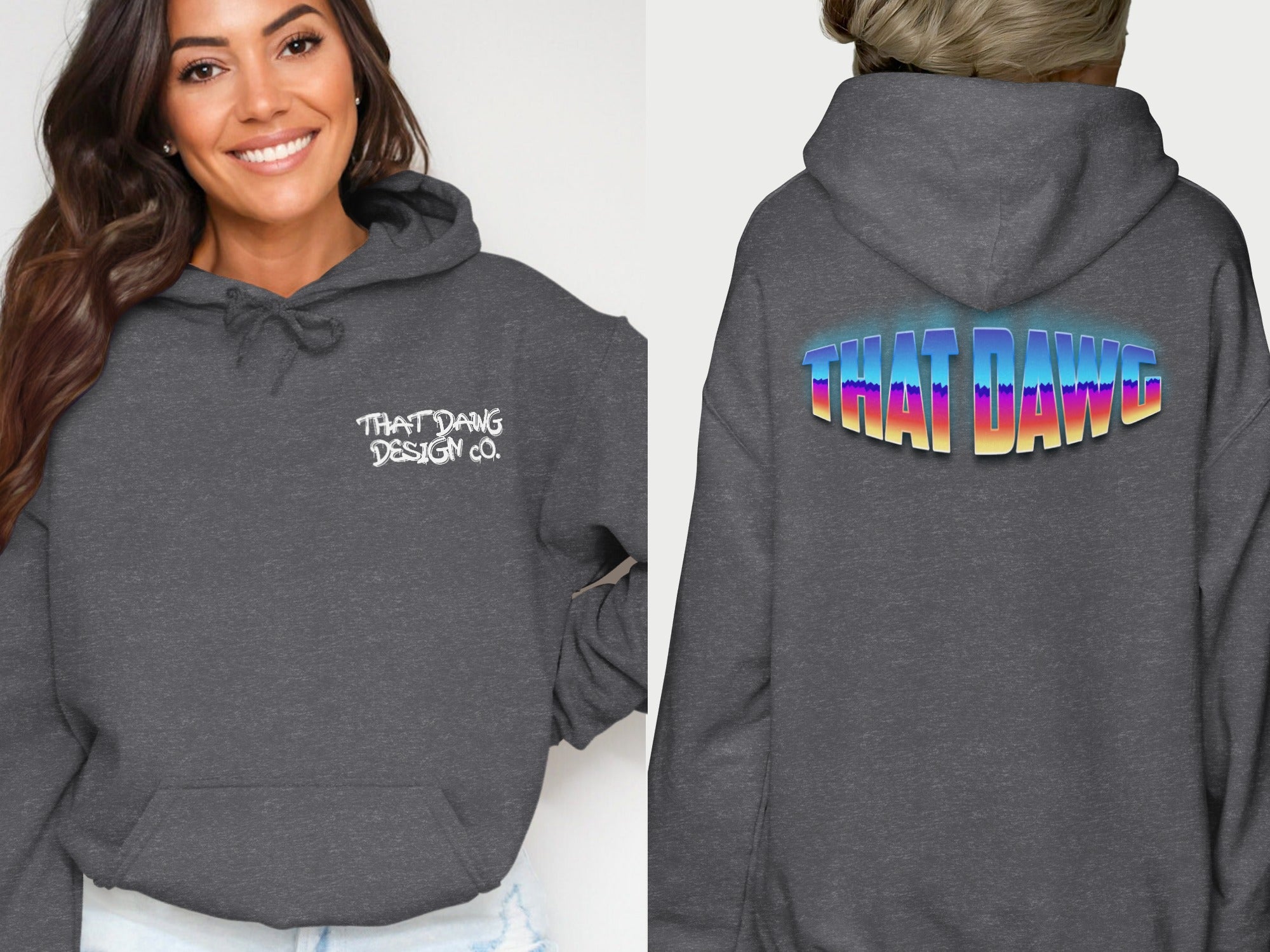 THAT DAWG DESIGN CO Grey Hoodie with Retro Print product type