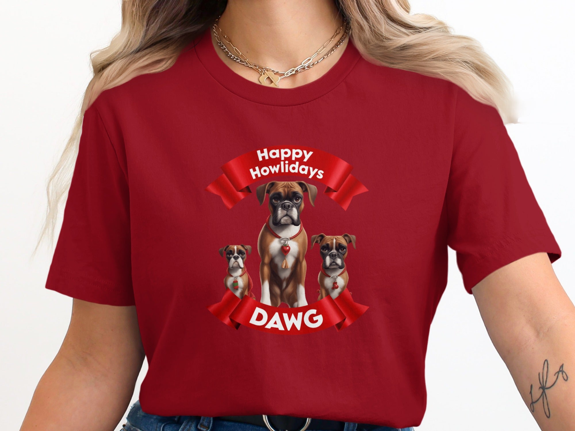 Festive Red Tee with Happy Howlidays Dawg Print