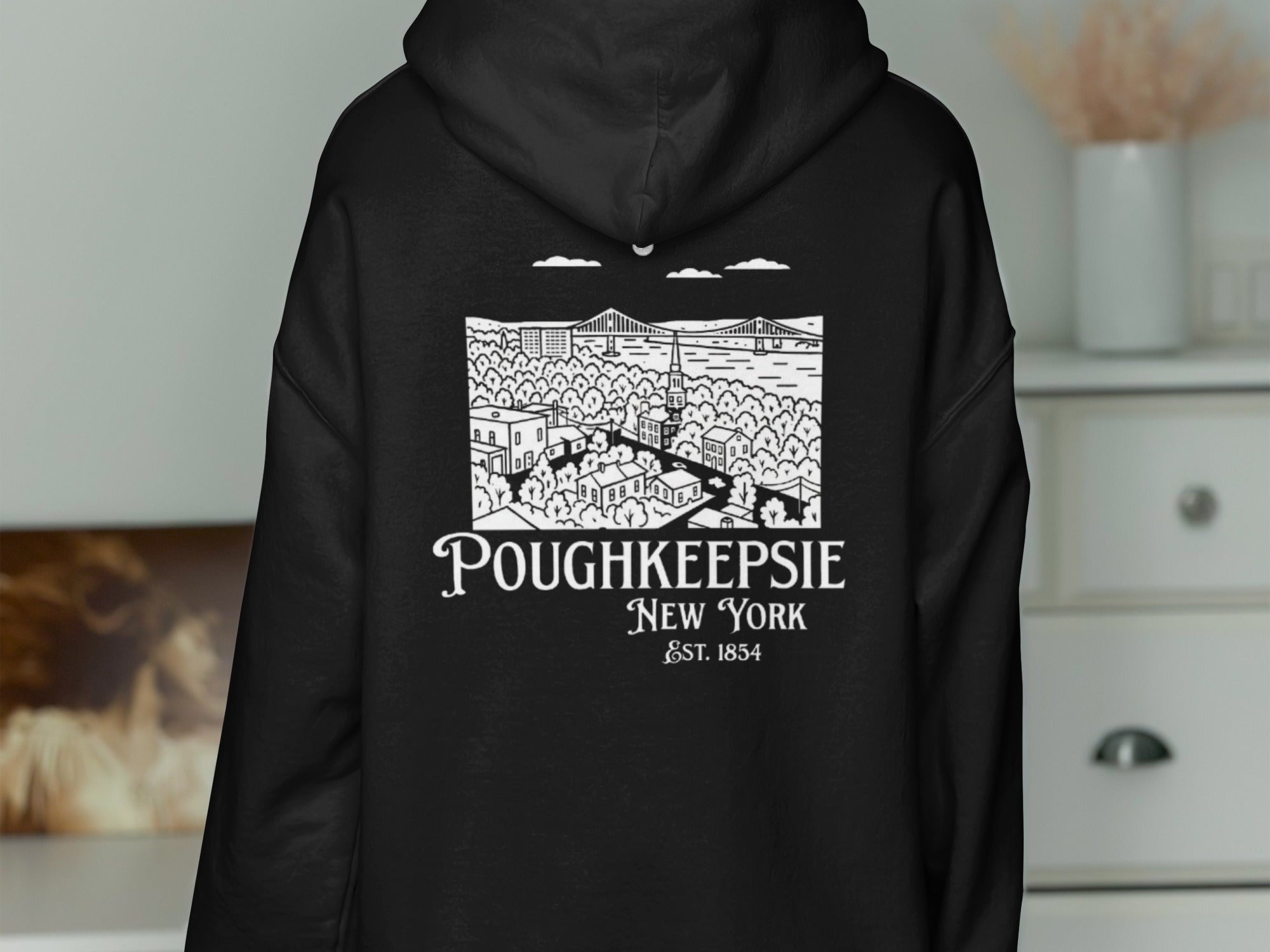 Poughkeepsie New York EST 1854 Hoodie with Scenic Print