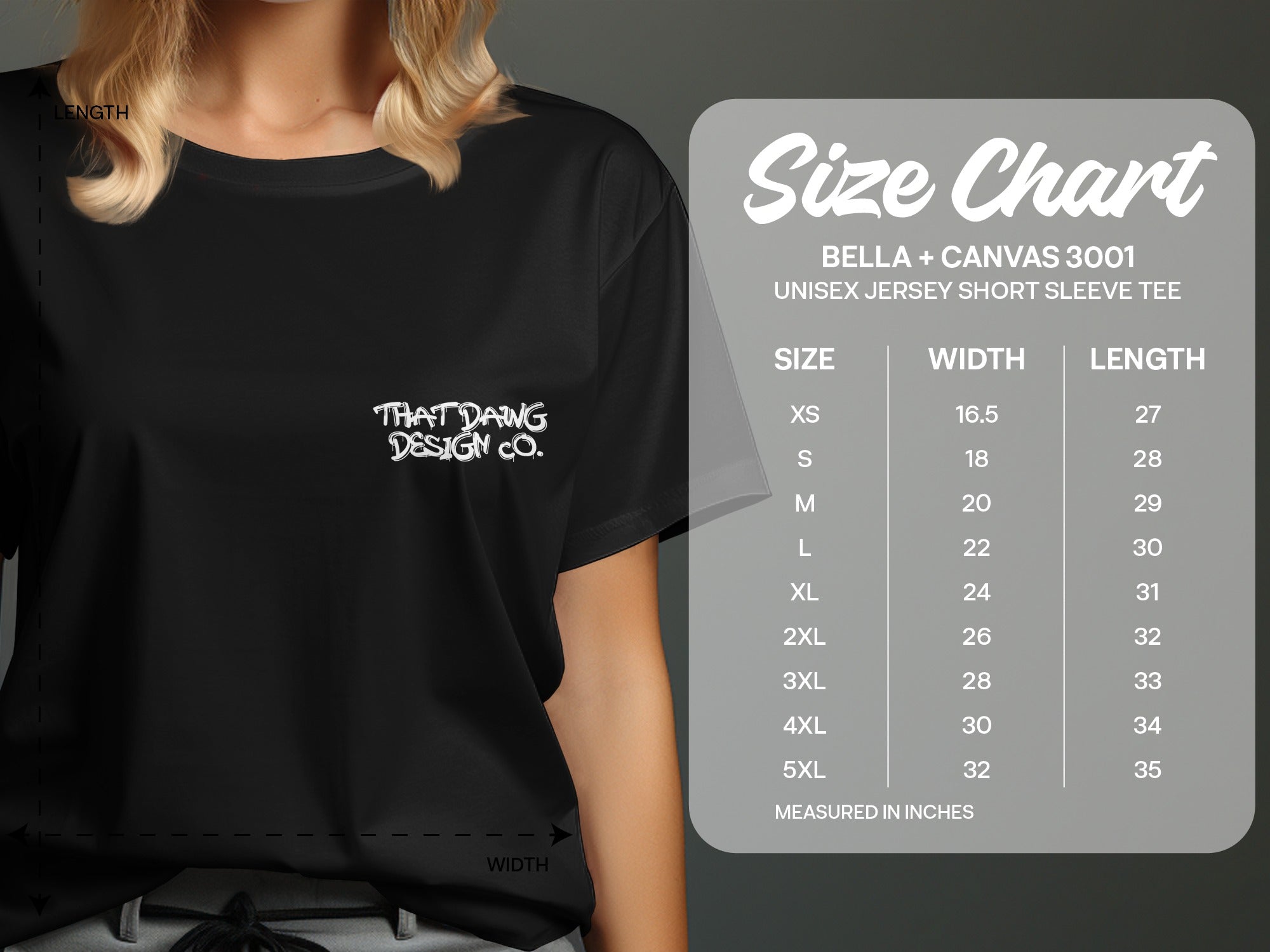 Stylish Graphic Tee with Sizing Guide on Display