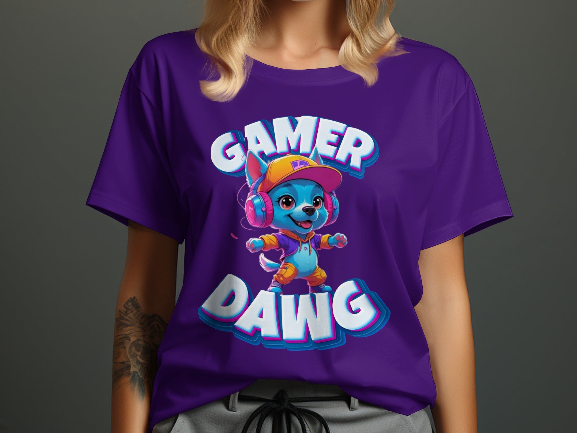 Gamer Dawg Cartoon Graphic Purple T-Shirt product type