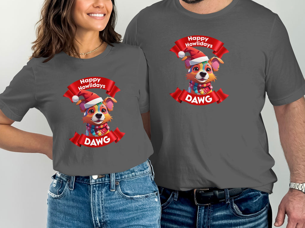 Festive Happy Howlidays Dawg Graphic Tee Shirt