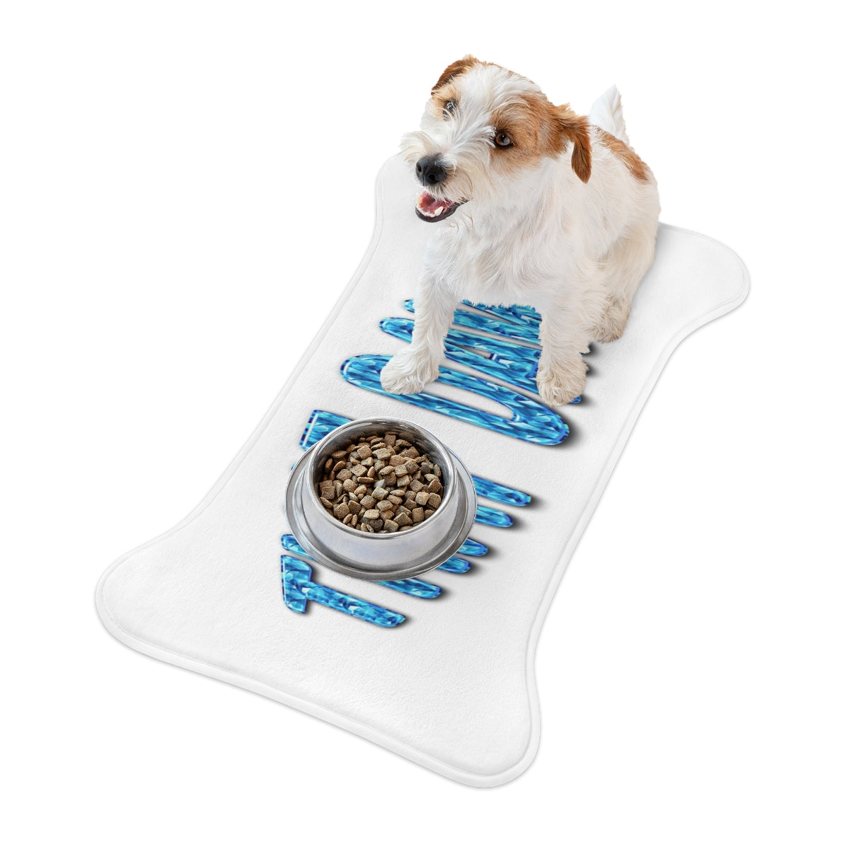 Cute Dog on White Bone Shaped Feeder Mat