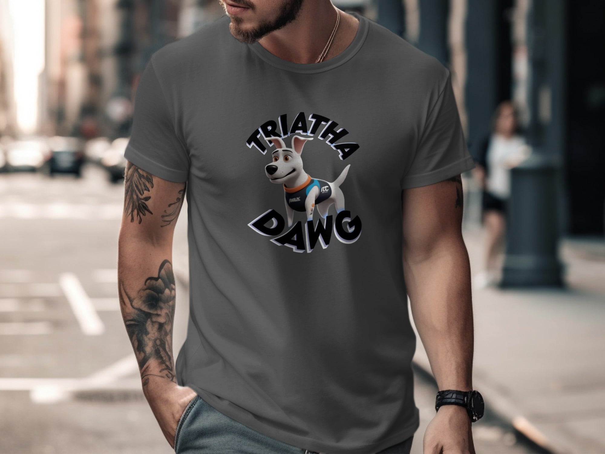 Triatha Dawg Design on Gray Short Sleeve Shirt Product