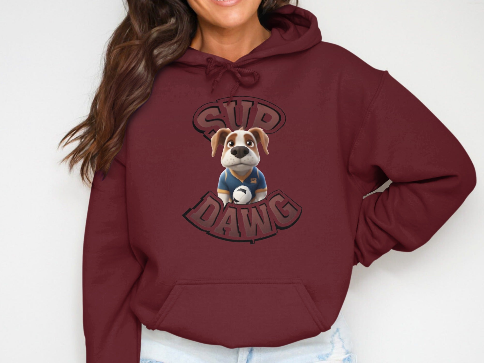 Sup Dawg Hoodie with Bulldog Graphic Print
