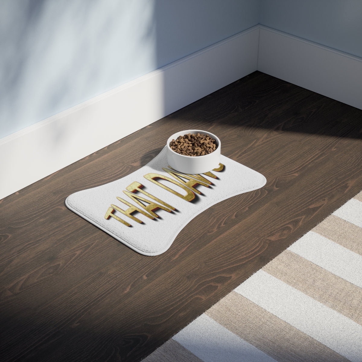 The Dude White Pet Food Bowl Mat for Pet Lovers