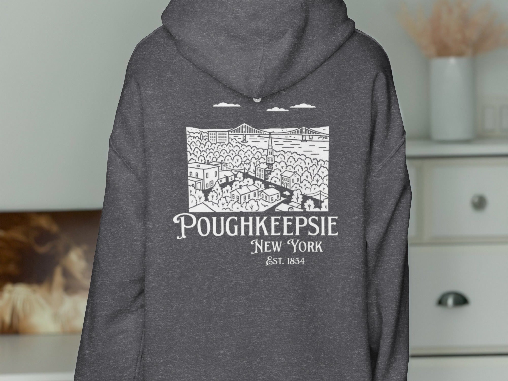 Poughkeepsie New York Grey Hoodie with Established Date