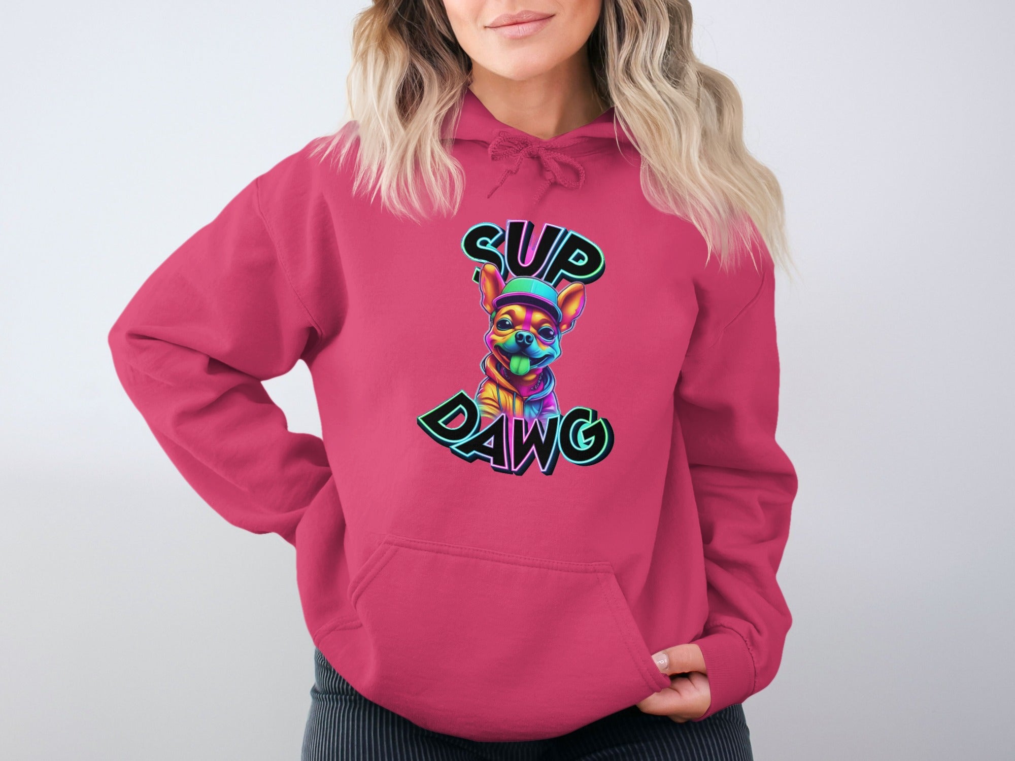 Sup Dawg Hoodie with Colorful Dog Design