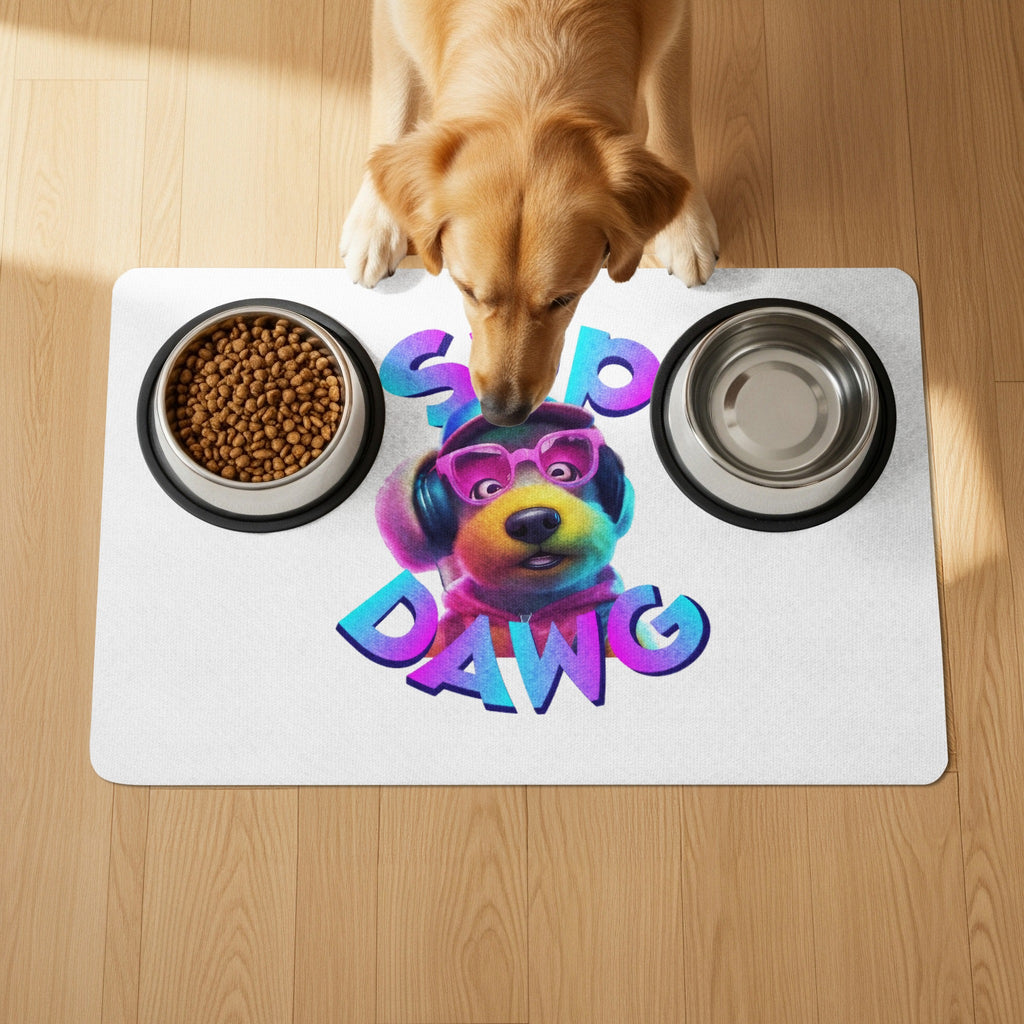 Cool Dog With Sunglasses and Headphones Pet Feeding Mat