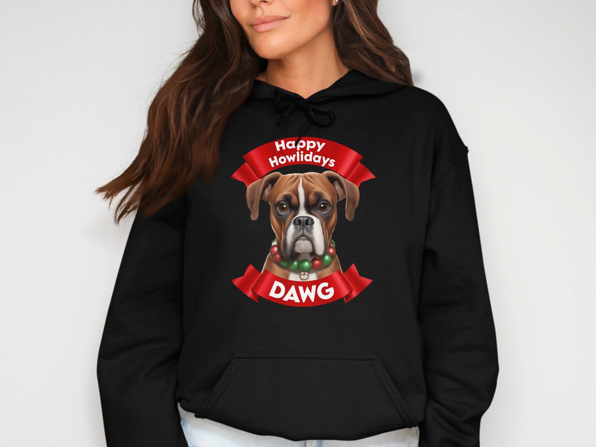 Happy Howlidays Dawg Boxer Dog Custom Hoodie
