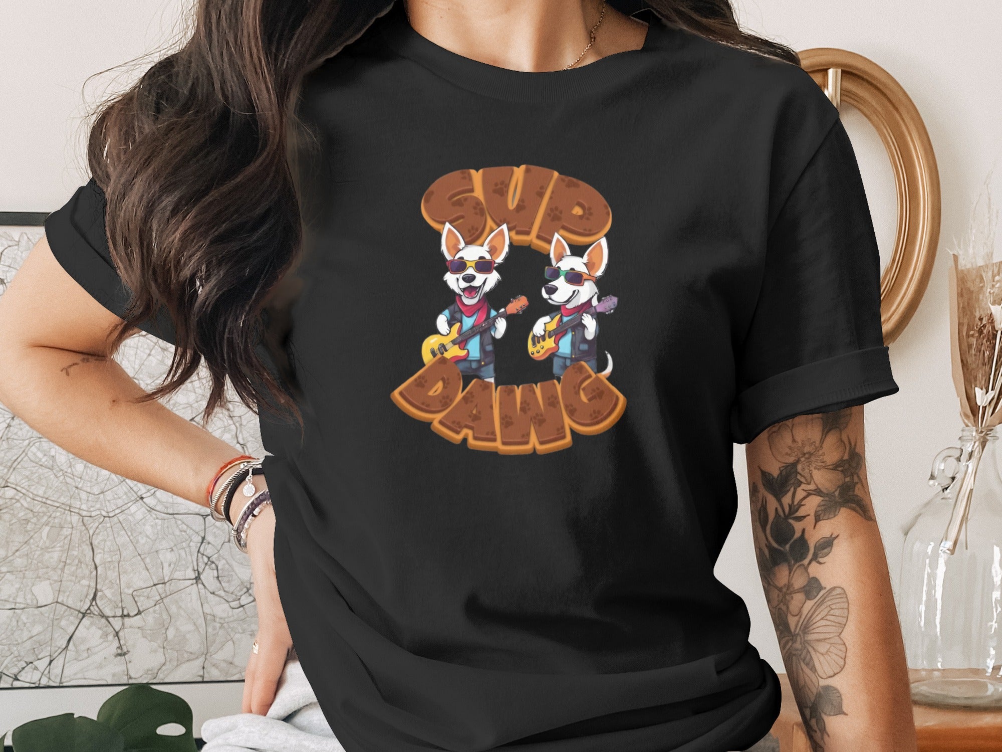 Cartoon Dogs Playing Guitars Graphic Tee product