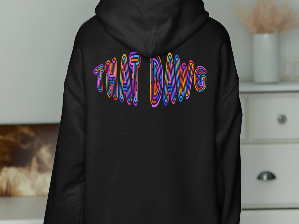 Stylish Black Hoodie Featuring That Dawg Graphic product type
