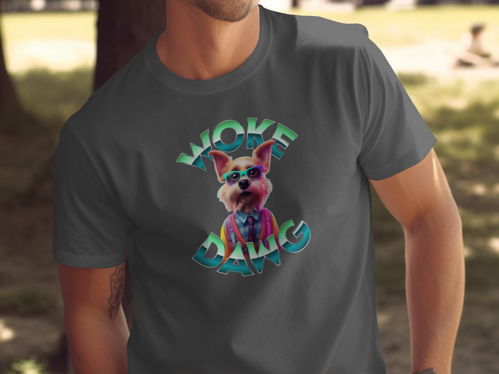 Woke Dawg graphic t-shirt with fun dog illustration