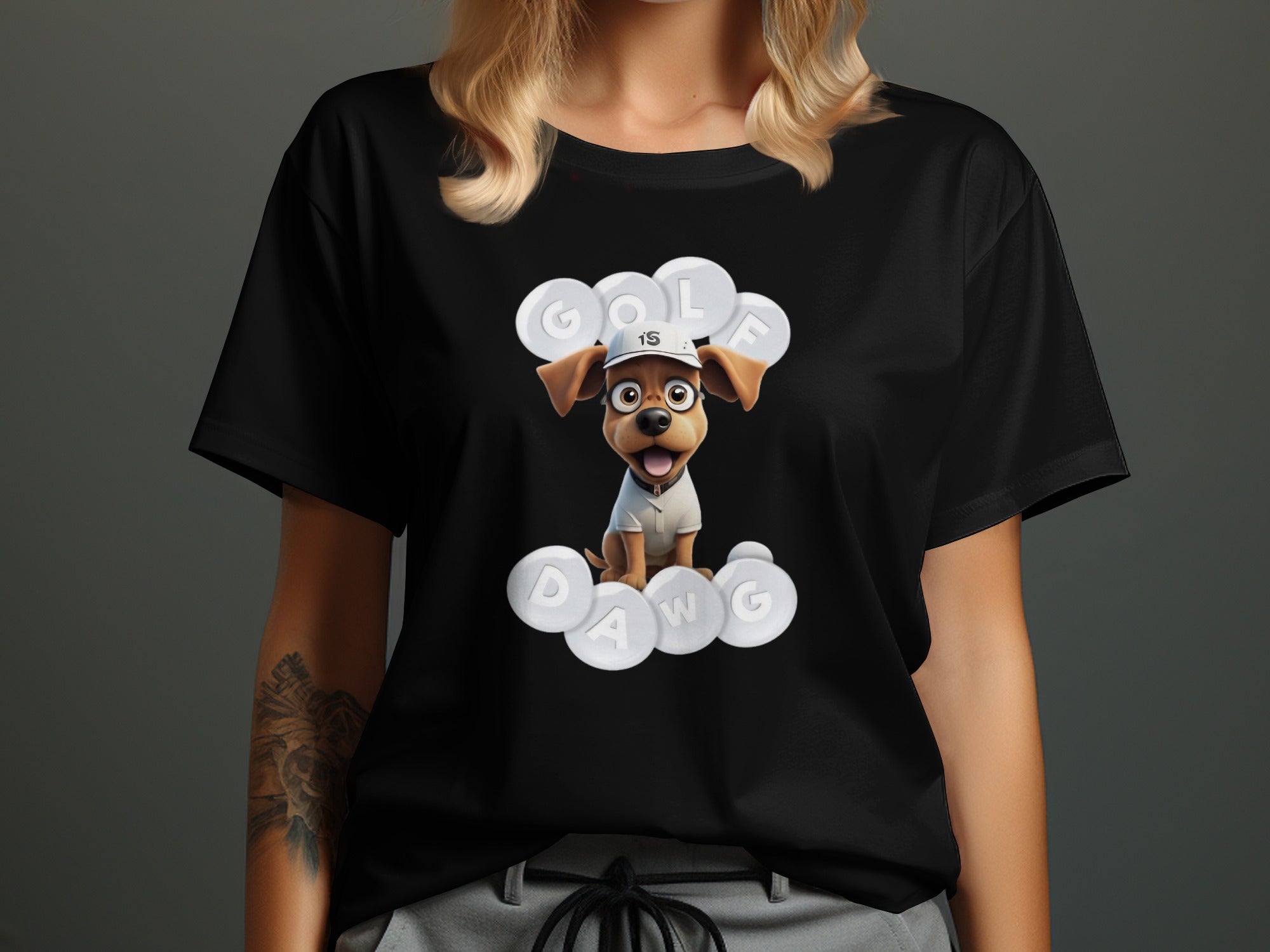 Golf Dawg T-Shirt with Cute Dog and Golf Balls Design